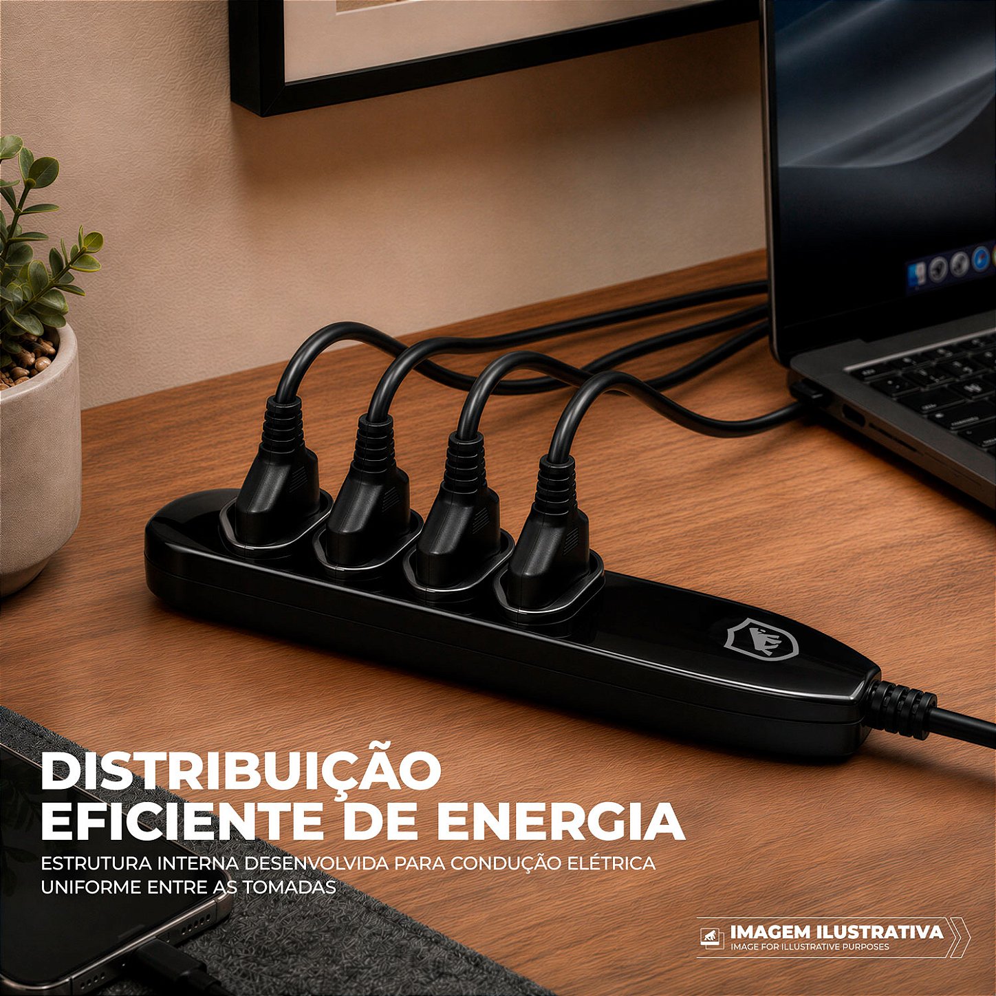 Extensão Elétrica 4 Tomadas Tripolar Bivolt 10A com Cabo 1,5m + Fita Organizadora, Certificação INMETRO e 3 Anos de Garantia - Dual Shock - Gshield - foto 5