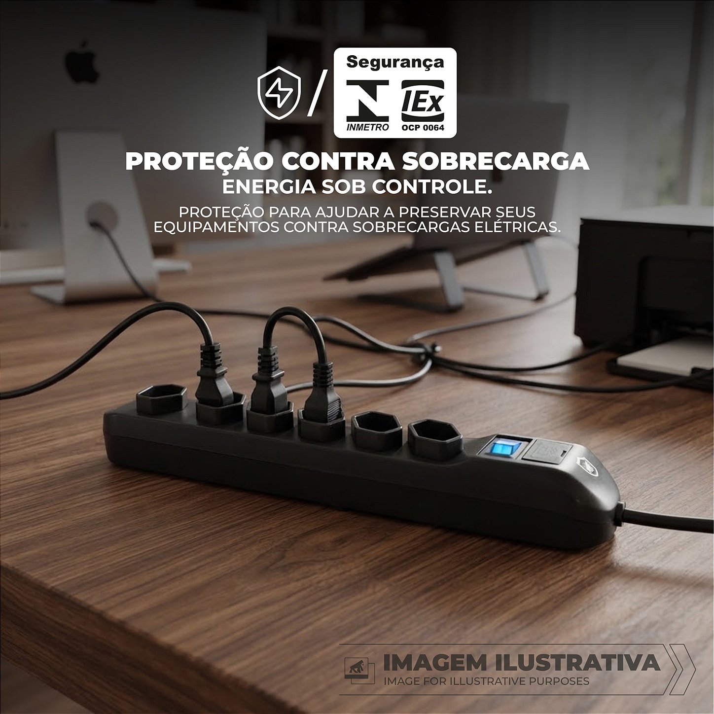 Filtro de Linha com 6 Tomadas Bivolt 110V/220V, Cabo Reforçado 1,5M, Padrão Brasileiro NBR 14136 e Proteção Contra Sobrecarga - Dual Shock - Gshield - foto 2