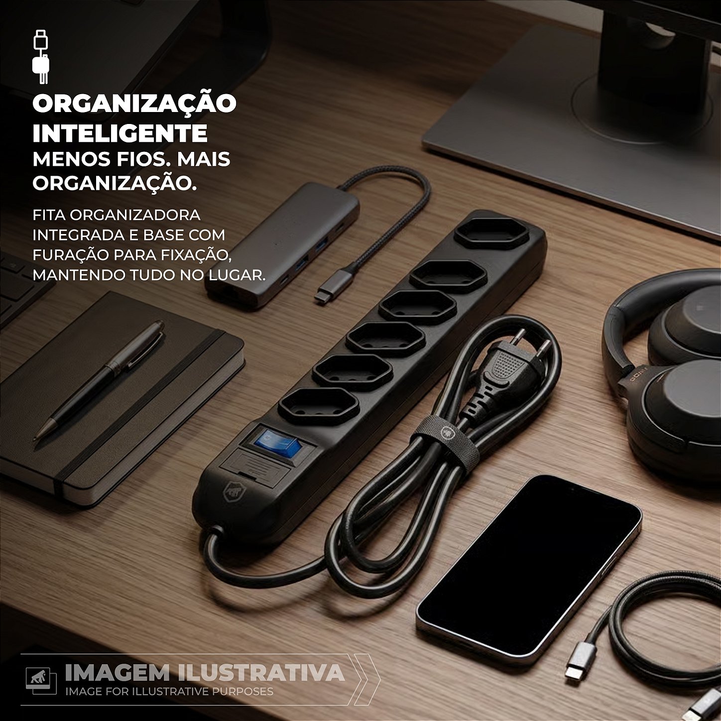 Filtro de Linha com 6 Tomadas Bivolt 110V/220V, Cabo Reforçado 1,5M, Padrão Brasileiro NBR 14136 e Proteção Contra Sobrecarga - Dual Shock - Gshield - foto 4