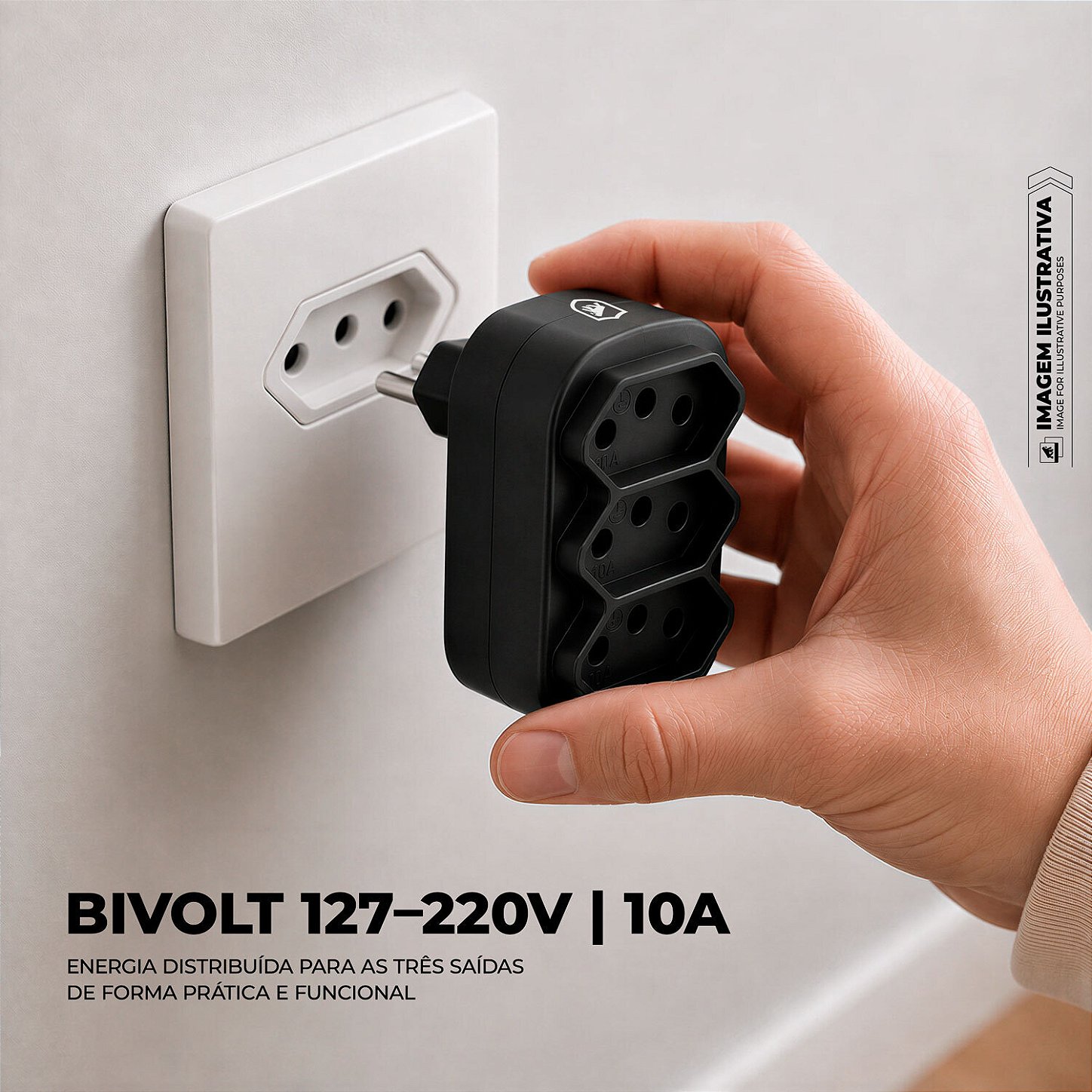 Adaptador com 3 Tomadas Bivolt 127/220V até 10A, Padrão Brasileiro NBR 14136 - Dual Shock - Gshield - foto 2
