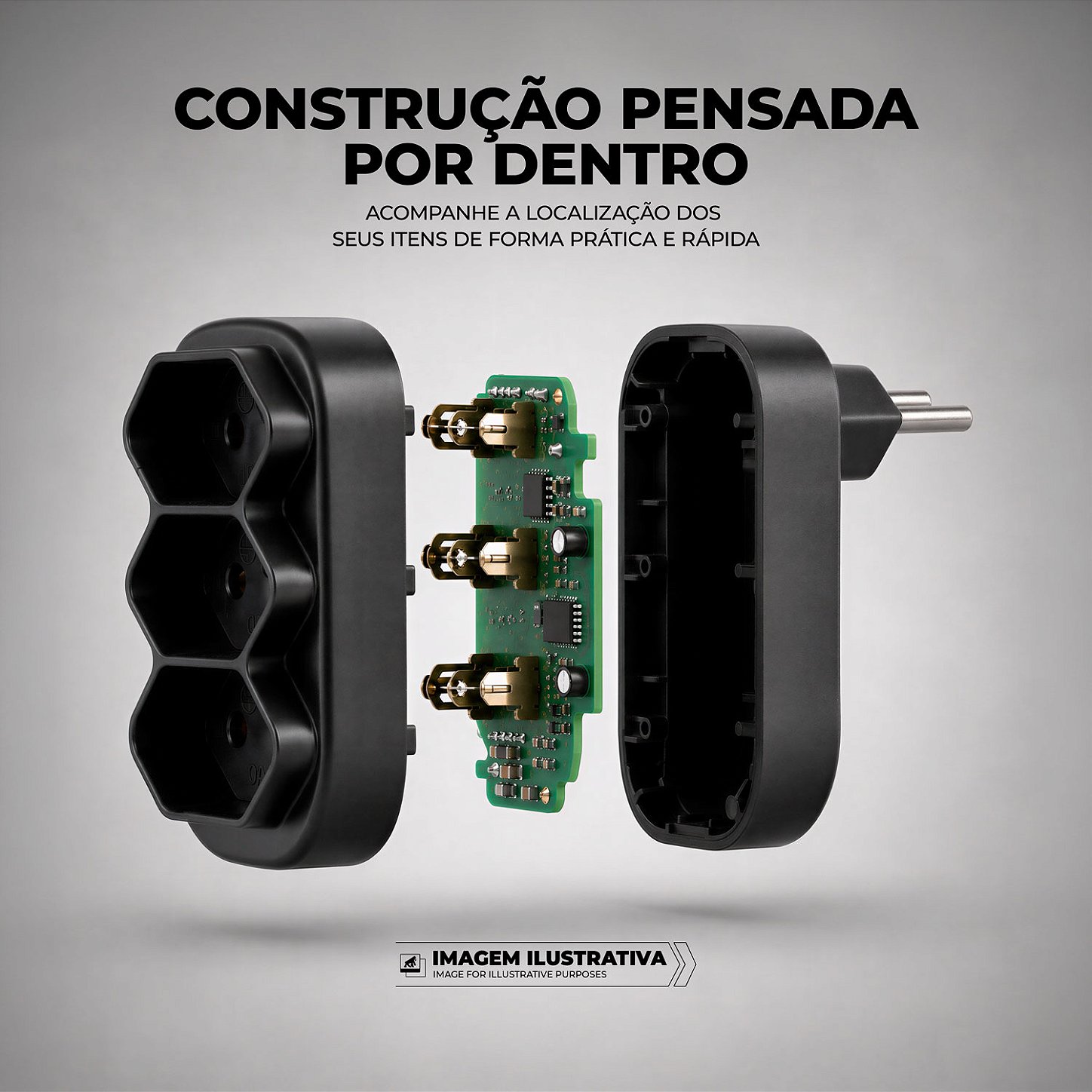 Adaptador com 3 Tomadas Bivolt 127/220V até 10A, Padrão Brasileiro NBR 14136 - Dual Shock - Gshield - foto 3