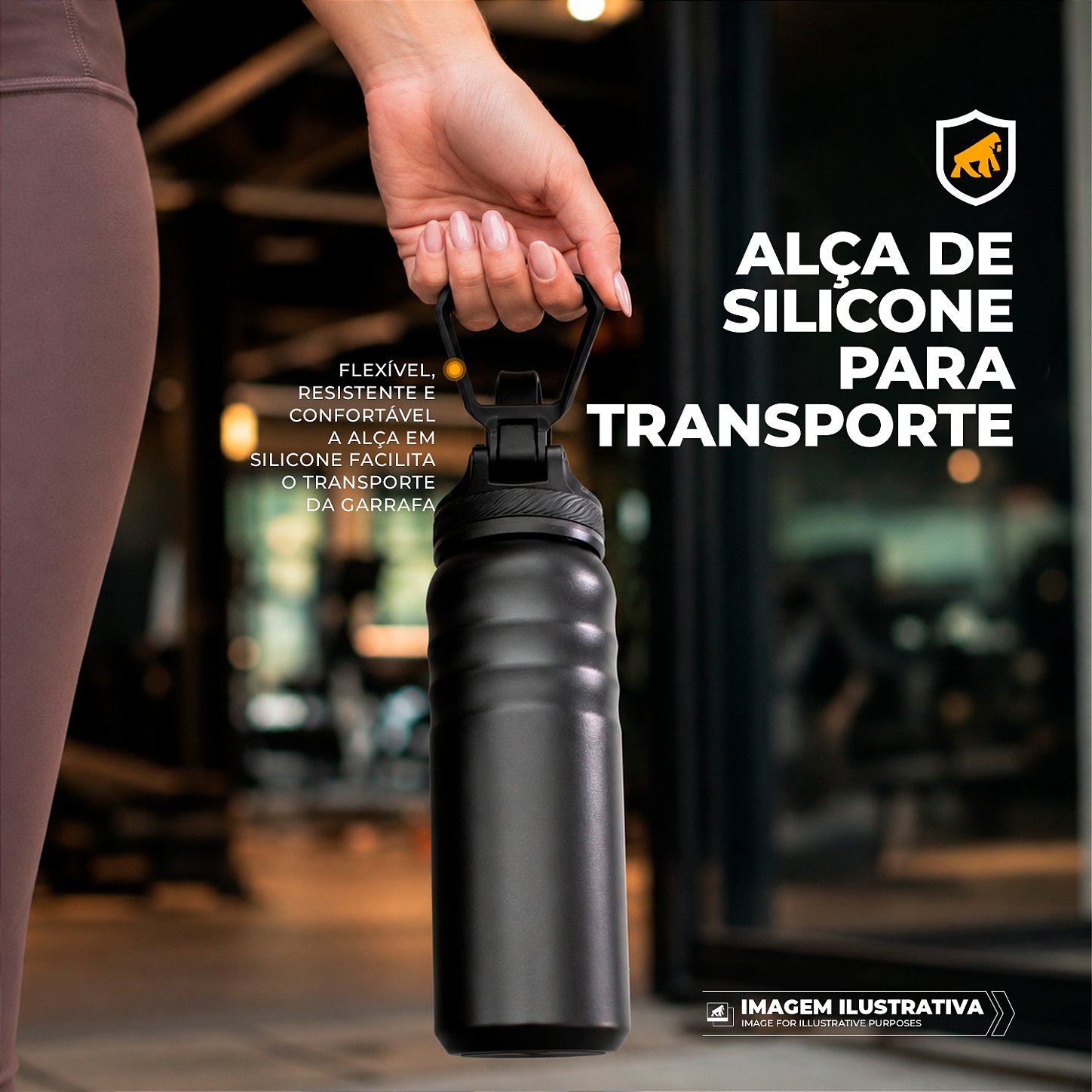 Garrafa Térmica Aço inoxidável de Parede Dupla 700ml, Quente ou Frio, Antivazamento com Alça de Silicone -Preta - Armor - Gshield - foto 5