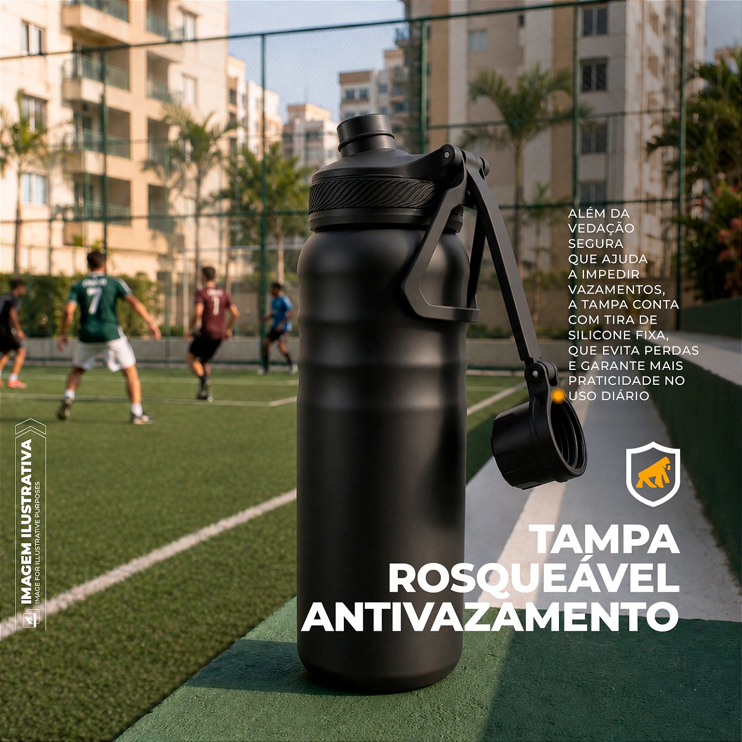 Garrafa Térmica Aço inoxidável de Parede Dupla 700ml, Quente ou Frio, Antivazamento com Alça de Silicone -Preta - Armor - Gshield - foto 3