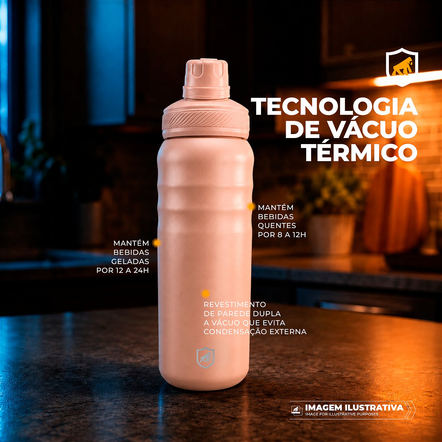 Garrafa Térmica Aço inoxidável de Parede Dupla 700ml, Quente ou Frio, Antivazamento com Alça de Silicone - Rosa - Armor - Gshield - foto 6