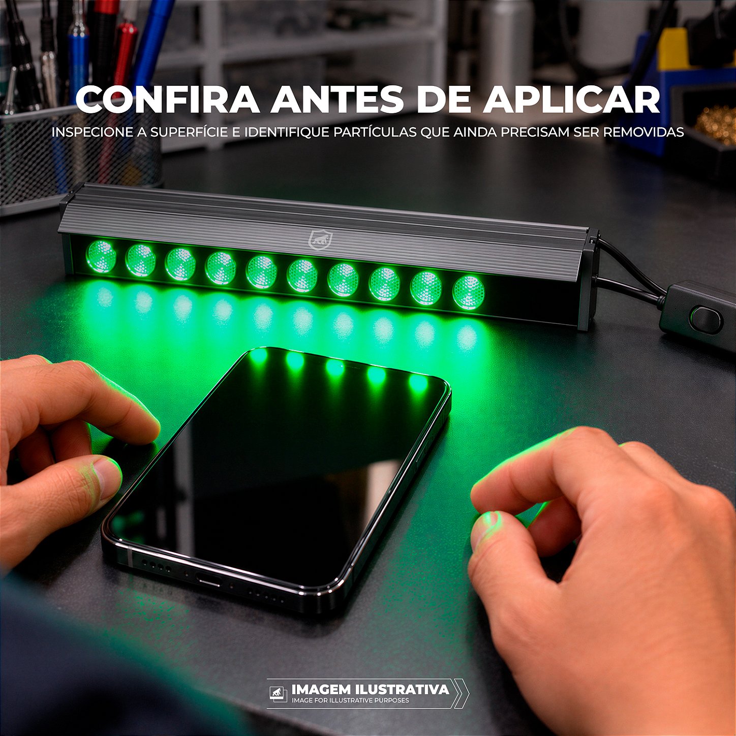 Luz LED Verde para Aplicação de Película com Interruptor Integrado ao Cabo - Gshield - foto 5