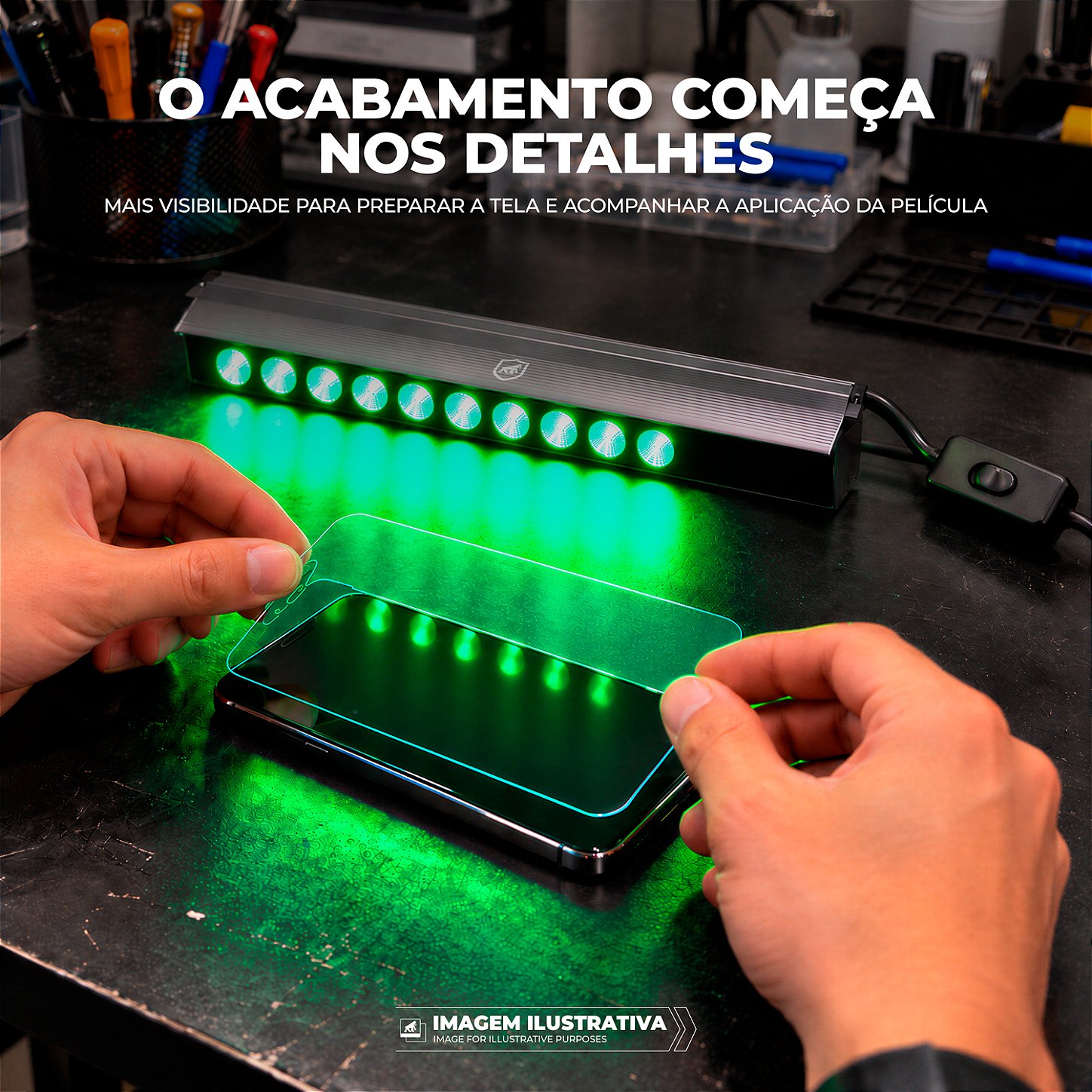 Luz LED Verde para Aplicação de Película com Interruptor Integrado ao Cabo - Gshield - foto 6