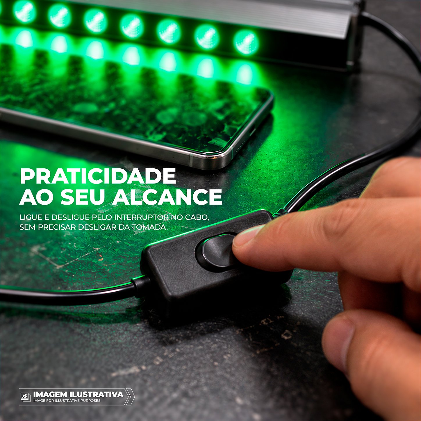 Luz LED Verde para Aplicação de Película com Interruptor Integrado ao Cabo - Gshield - foto 7