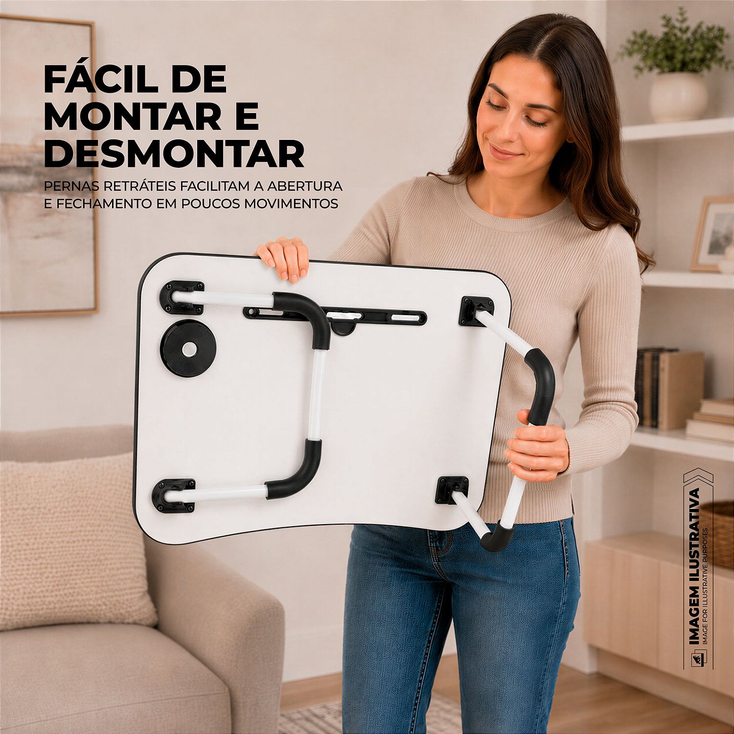 Mesa de Notebook Multiuso Armor Portátil Dobrável Preta para Cama e Sofá com Porta-Tablet e Porta-Copos - Gshield - foto 4