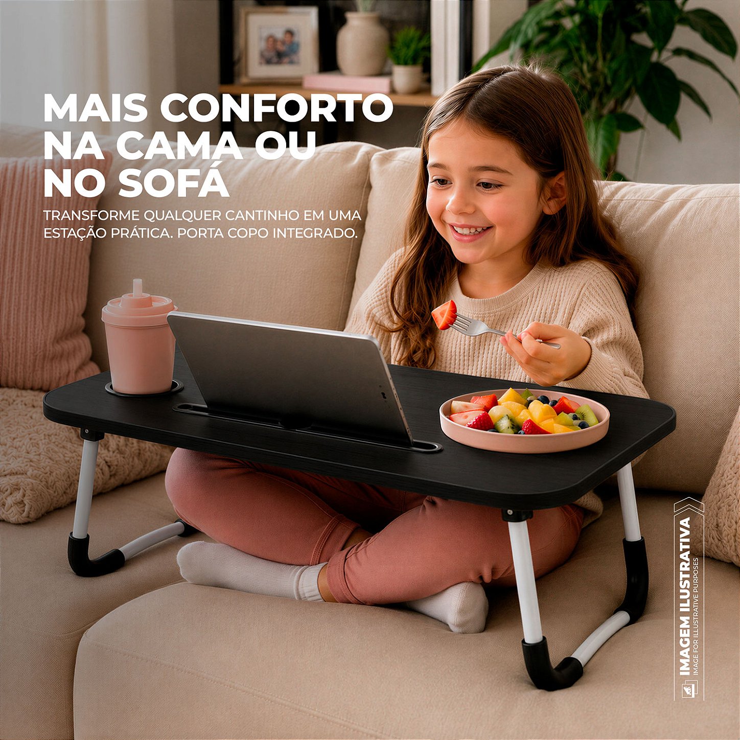 Mesa de Notebook Multiuso Armor Portátil Dobrável Preta para Cama e Sofá com Porta-Tablet e Porta-Copos - Gshield - foto 3