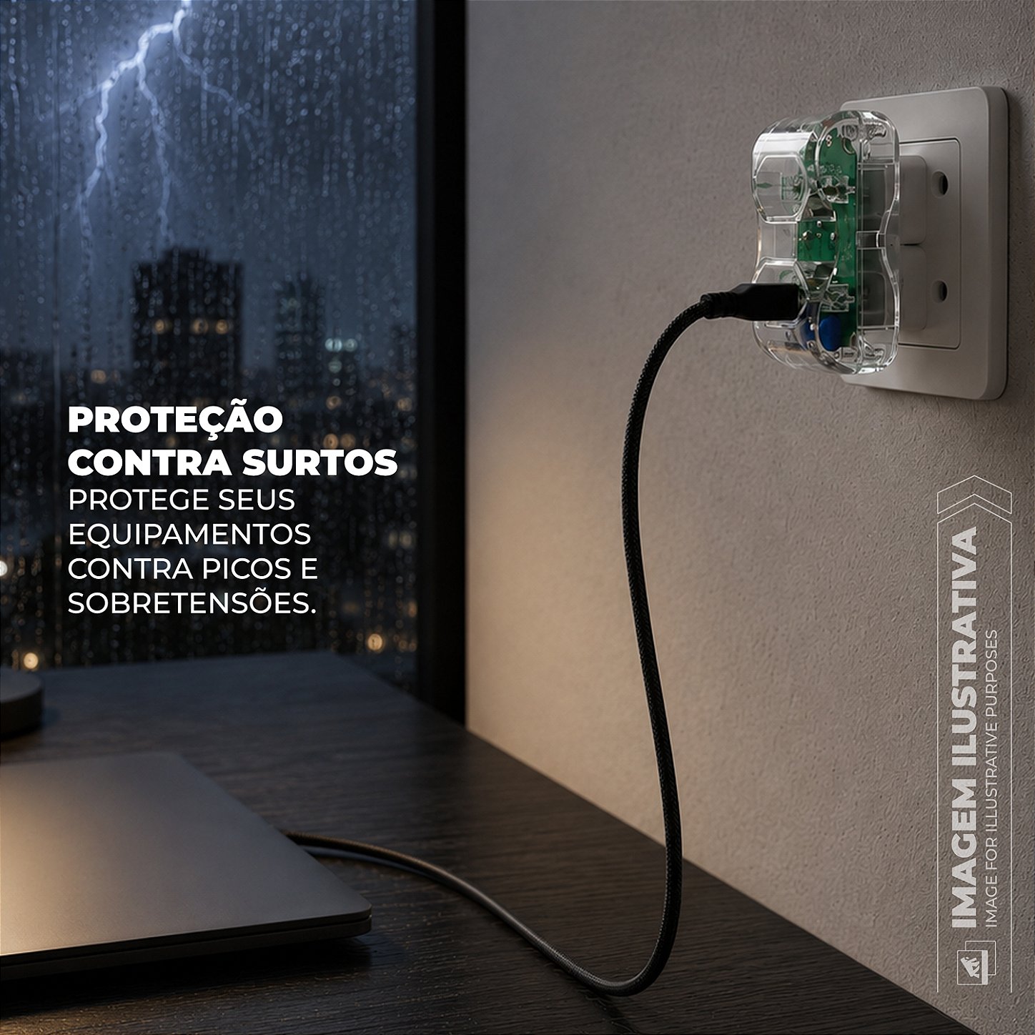 Dispositivo de Proteção DPS Anti-Raio contra Surtos Elétricos 3P Bivolt 10A com 2 Tomadas e LED Indicativo, Transparente - Dual Shock - Gshield - foto 2