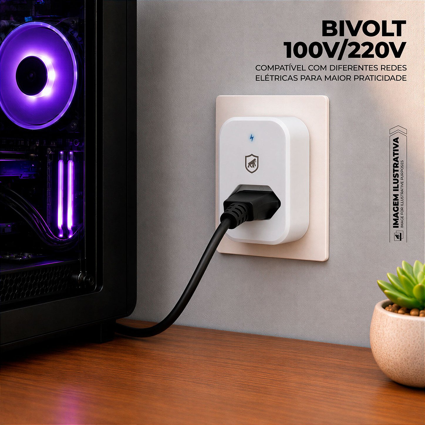 Protetor contra Surtos Elétricos Anti-Raio de até 1,2 kA com Tecnologia DPS, Fabricado em PC antichamas, Bivolt 10A e LED indicativo, Branco - Dual Shock - Gshield