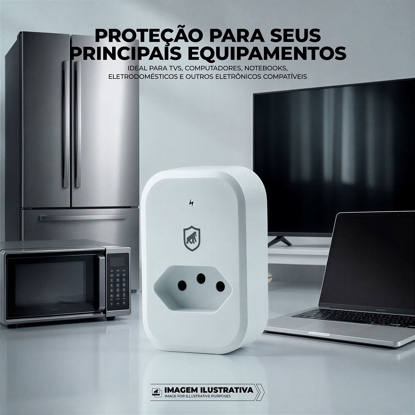 Protetor contra Surtos Elétricos Anti-Raio de até 1,2 kA com Tecnologia DPS, Fabricado em PC antichamas, Bivolt 10A e LED indicativo, Branco - Dual Shock - Gshield
