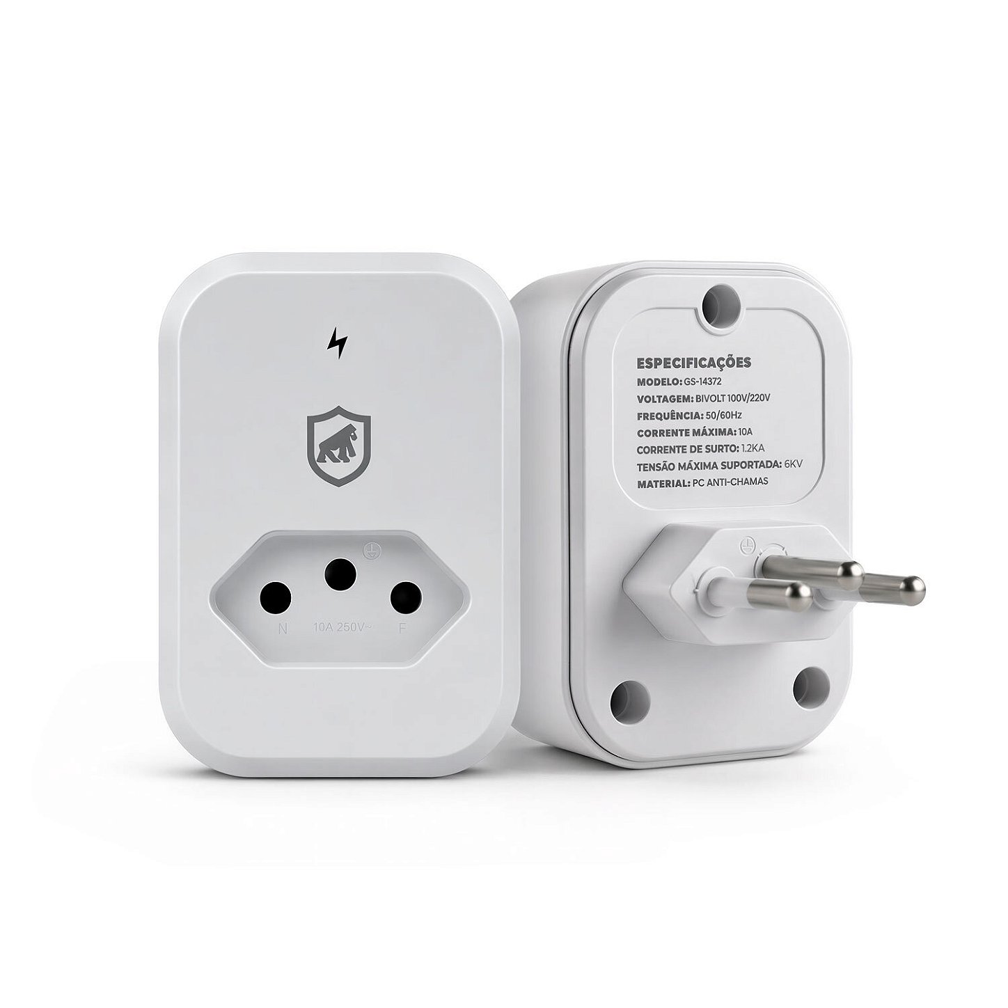 Protetor contra Surtos Elétricos Anti-Raio de até 1,2 kA com Tecnologia DPS, Fabricado em PC antichamas, Bivolt 10A e LED indicativo, Branco - Dual Shock - Gshield