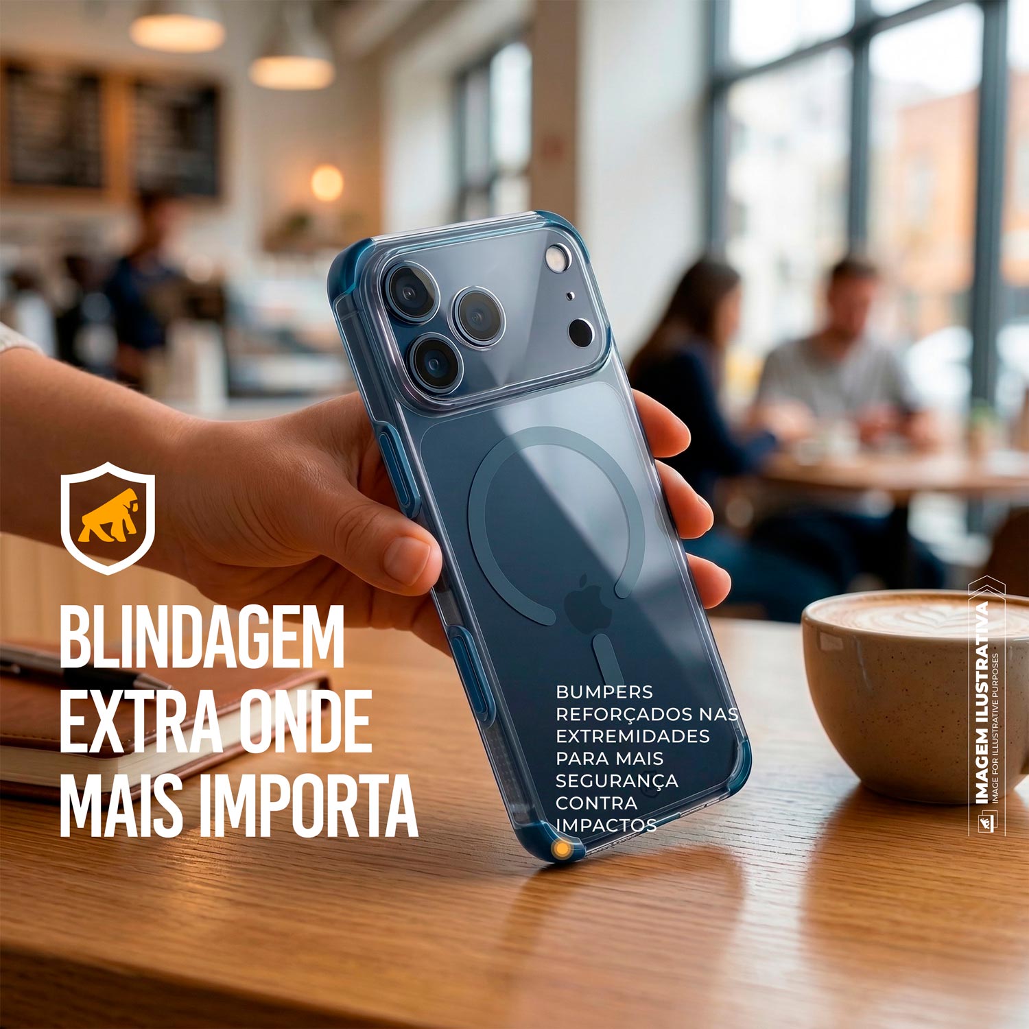 Capa para iPhone 17 Pro Max - Crystal Edge Magsafe - Azul - NÃO AMARELA - Gshield