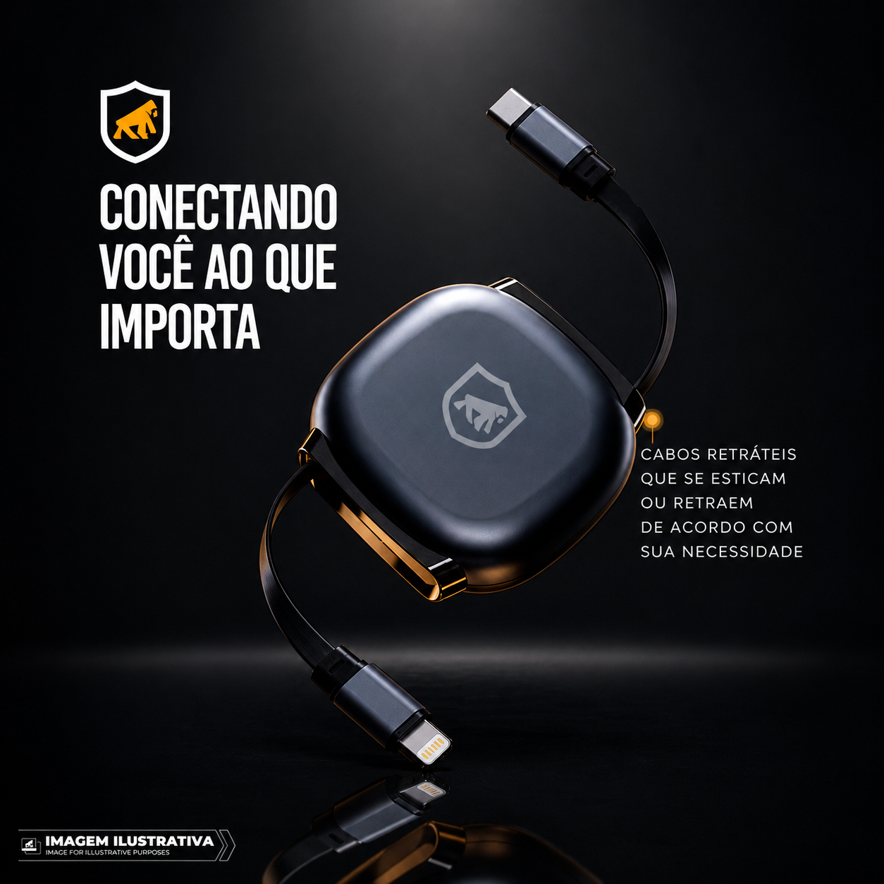 Cabo Retrátil Tipo C / Lightning 27W Fast Charge 1M, Transferência 480Mb/s, Compatível com iPhone, iPad e Centrais Automotivas - Victus - Gshield - foto 3