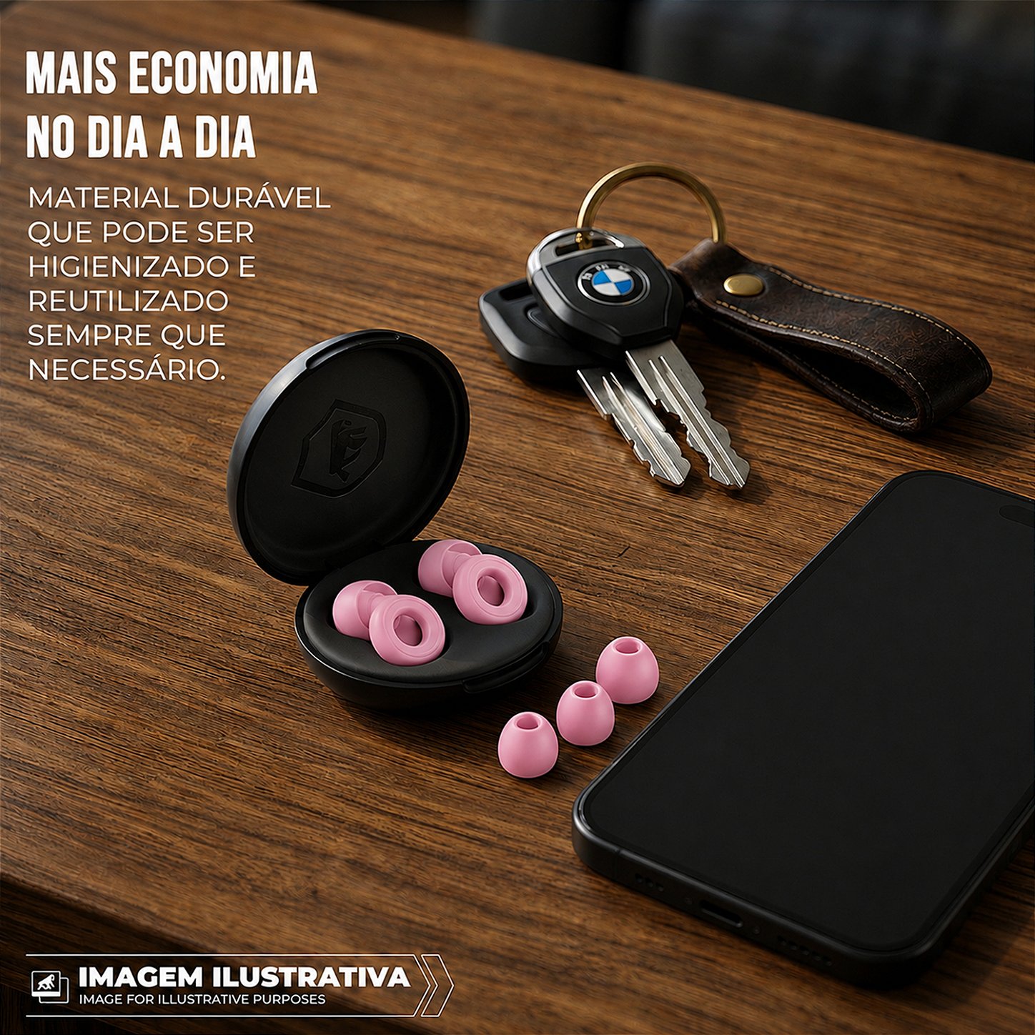 Tampão de Ouvido para Proteção Auricular Reutilizável em Silicone com 3 Tamanhos de Ponteiras - Rosa - Earplugs Shieeld Spirit - Gshield