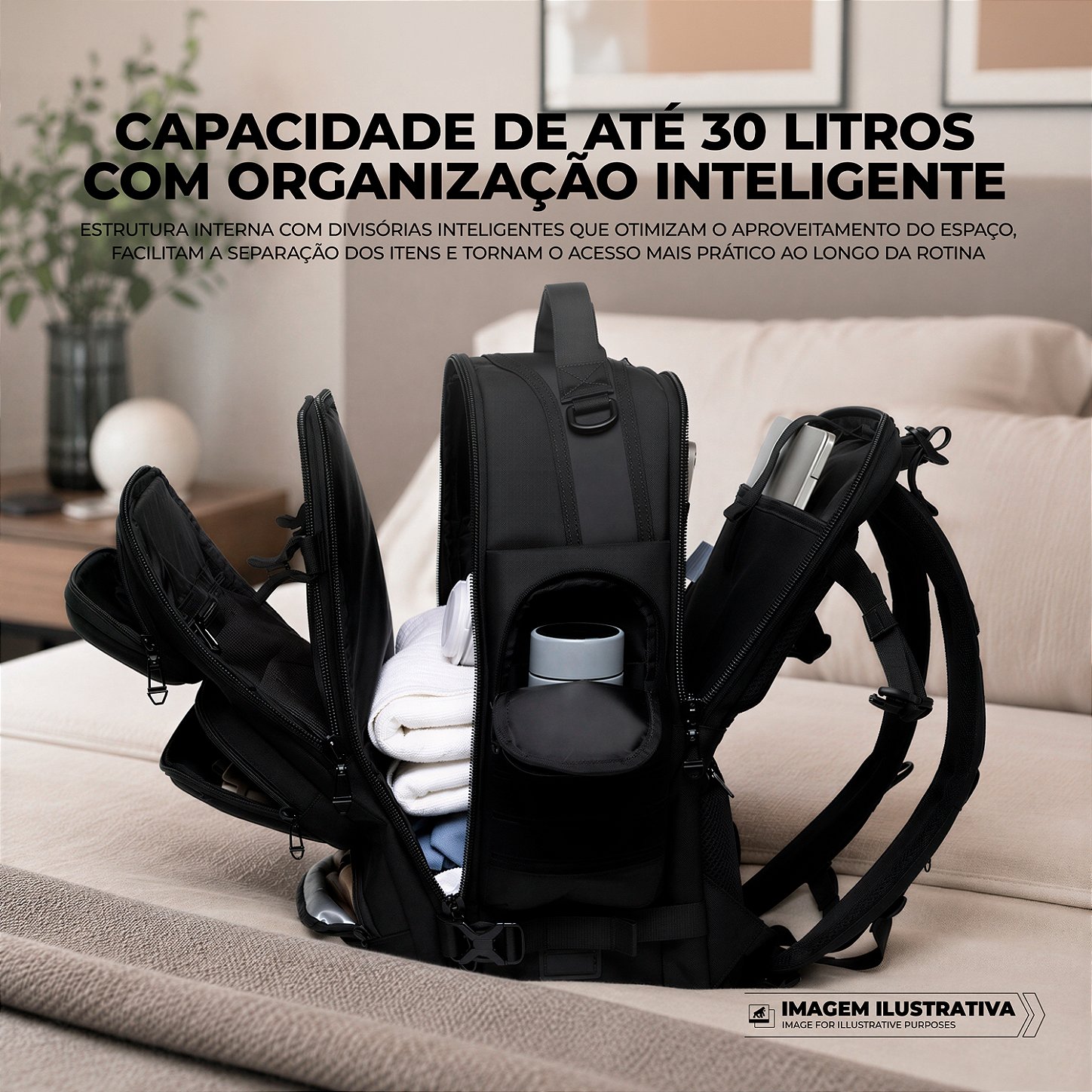 Mochila Bolsa Impermeável 30L com Compartimento para Calçado e Bolso Acolchoado de Notebook até 15.6", Cadeado Integrado - Victus - Gshield - foto 3
