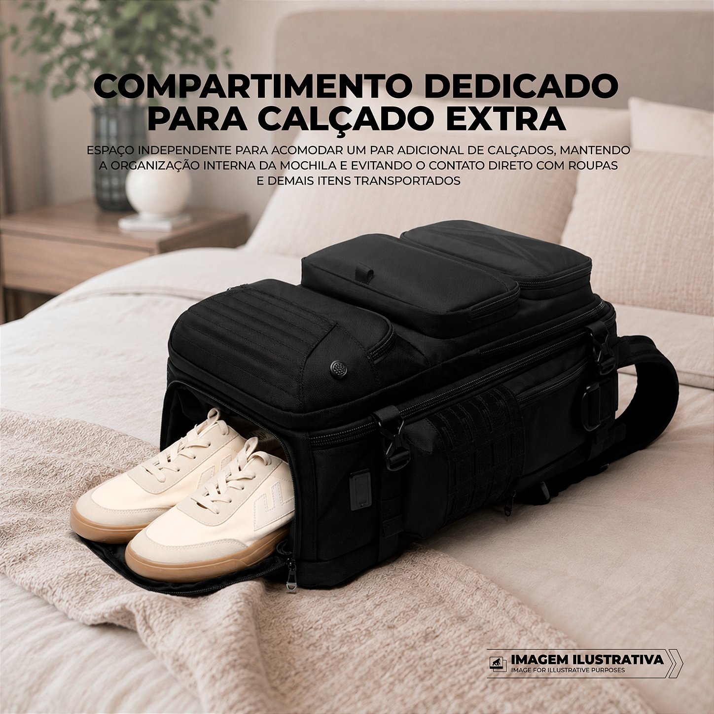 Mochila Bolsa Impermeável 30L com Compartimento para Calçado e Bolso Acolchoado de Notebook até 15.6", Cadeado Integrado - Victus - Gshield - foto 4
