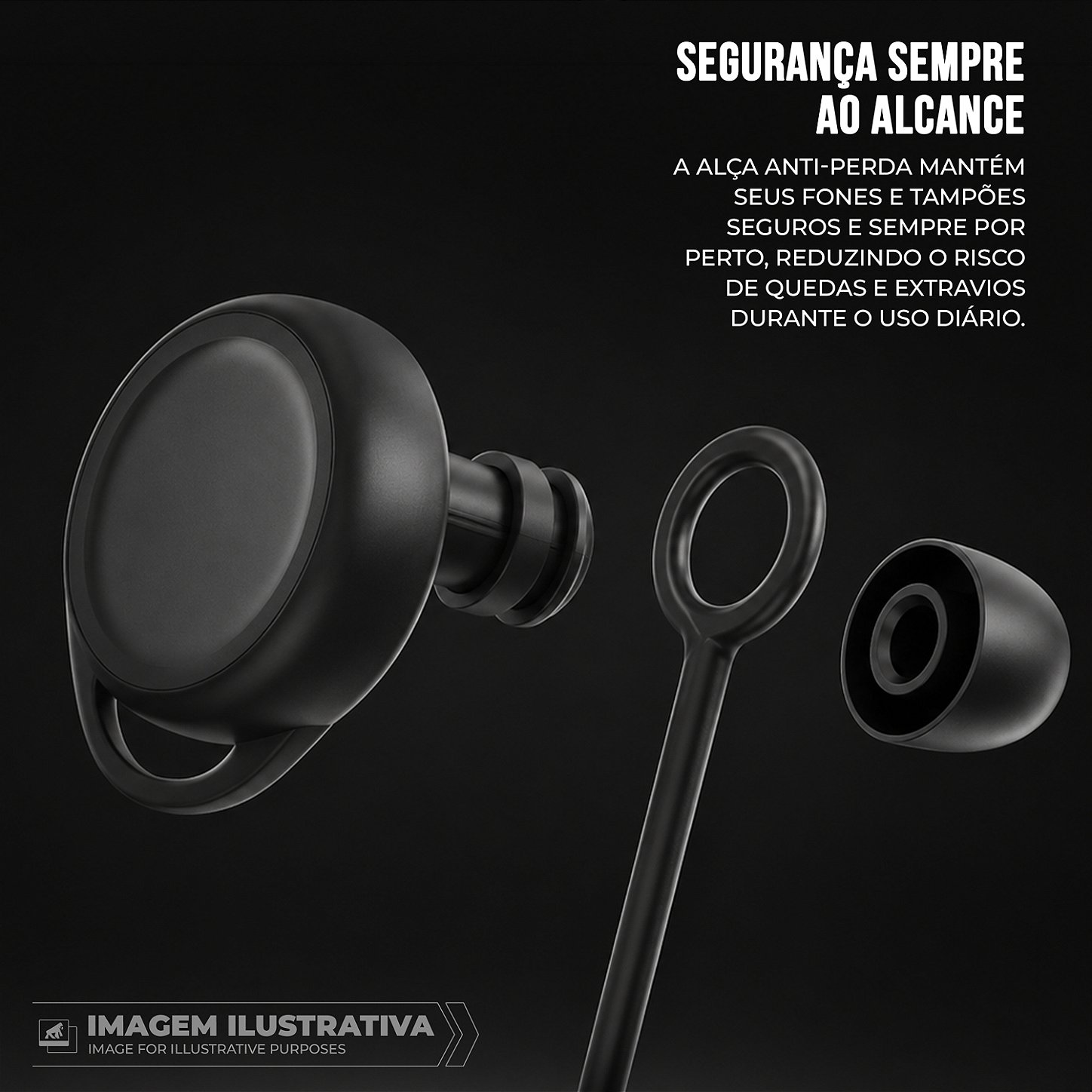 Cordão Anti-Perda Universal para Fones Sem Fio e Tampões de Ouvido em Silicone Flexível - Preto - Gshield - foto 2