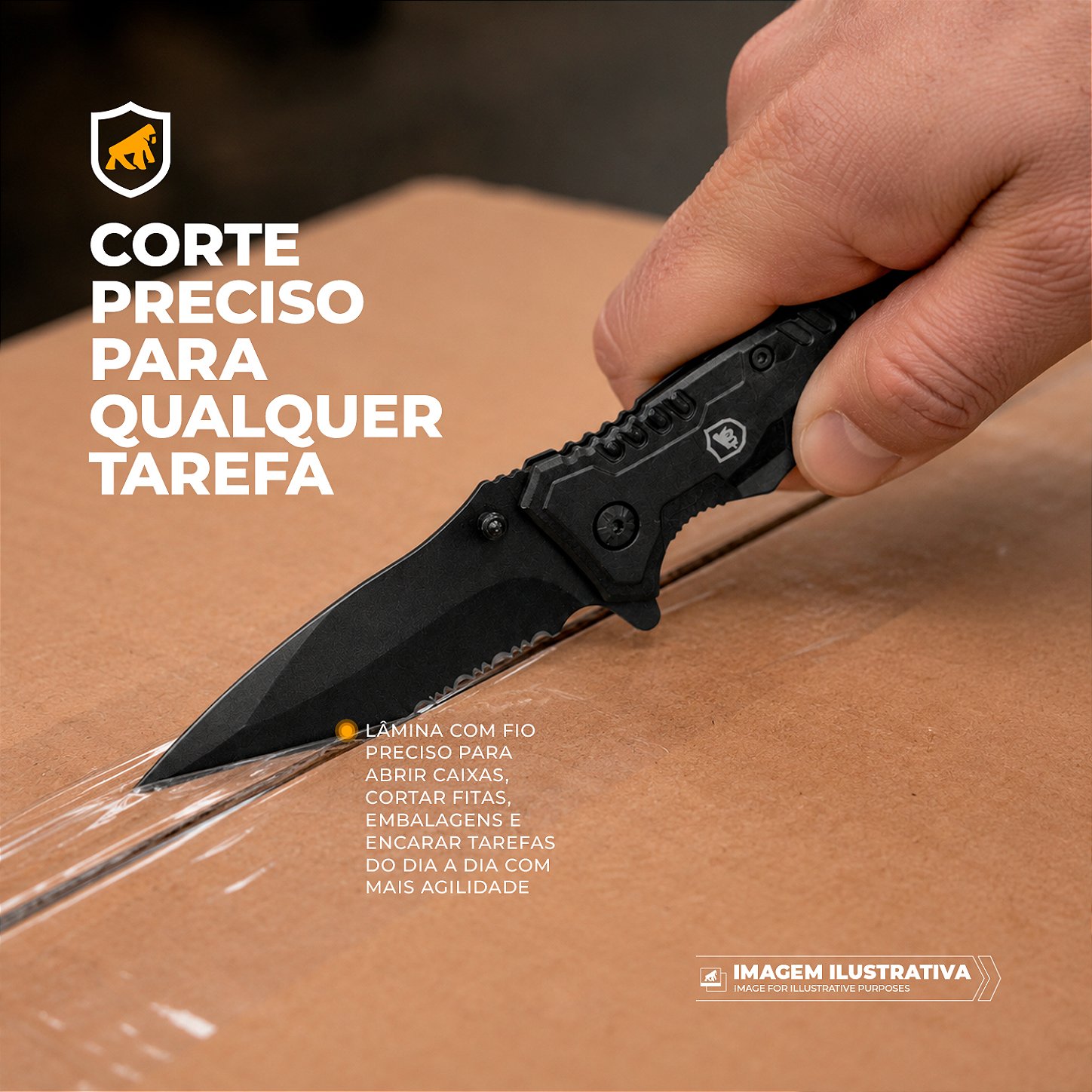 Faca Tática Dobrável de Bolso Multifuncional 5 em 1 Lâmina Semi-Serrilhada em Aço Inox com Bainha - Raptor - Gshield