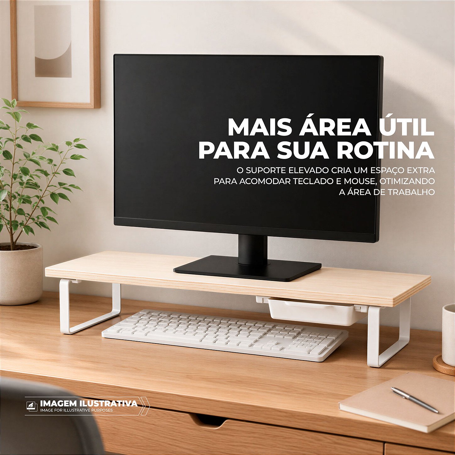 Suporte de Mesa Resistente Stand Desk Armor com Gaveta Integrada para Monitor até 32" Suporta 25kg - Madeira - Gshield - foto 5
