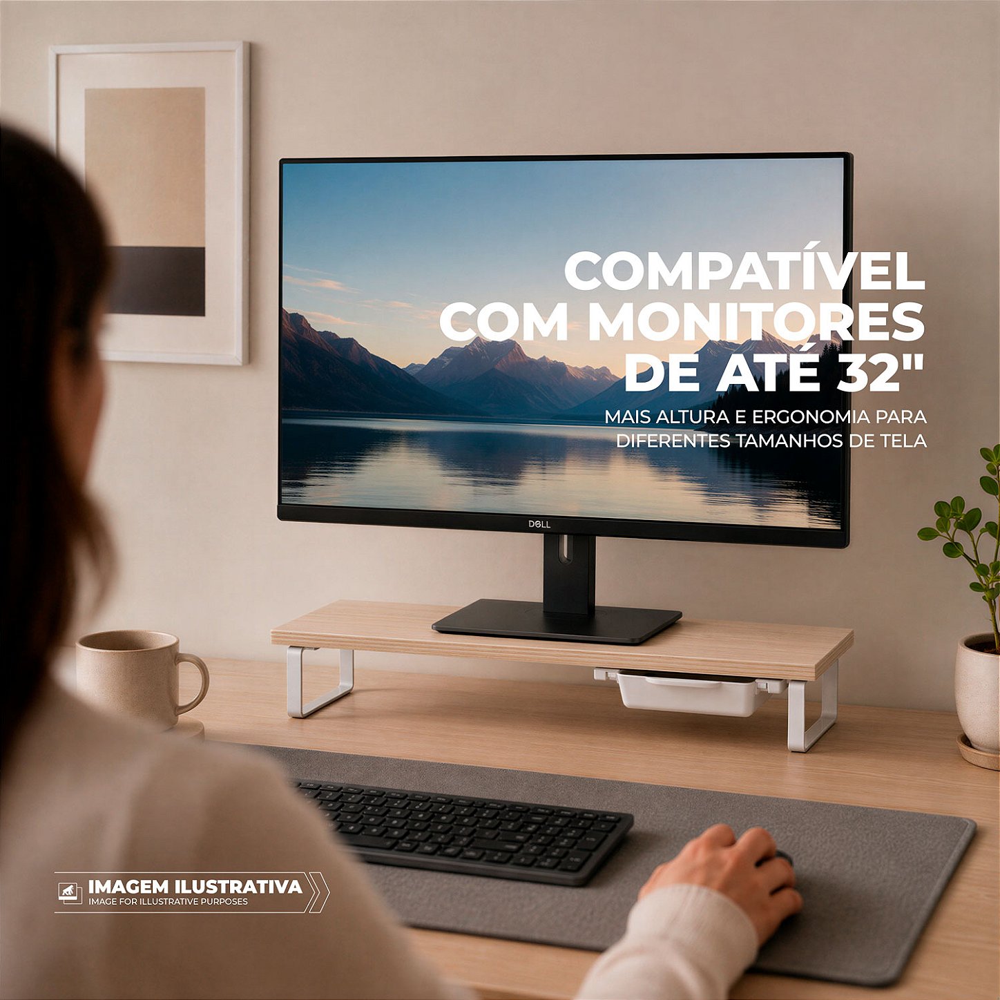 Suporte de Mesa Resistente Stand Desk Armor com Gaveta Integrada para Monitor até 32" Suporta 25kg - Madeira - Gshield - foto 3