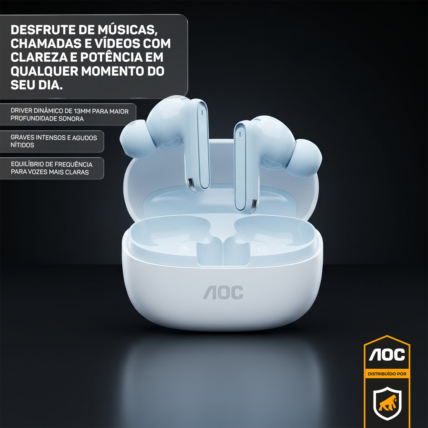 Fone de Ouvido Bluetooth 5.4 Sem Fio TWS com Estojo de Recarga, Baixa Latência e Áudio HD - Branco - AOC - foto 2