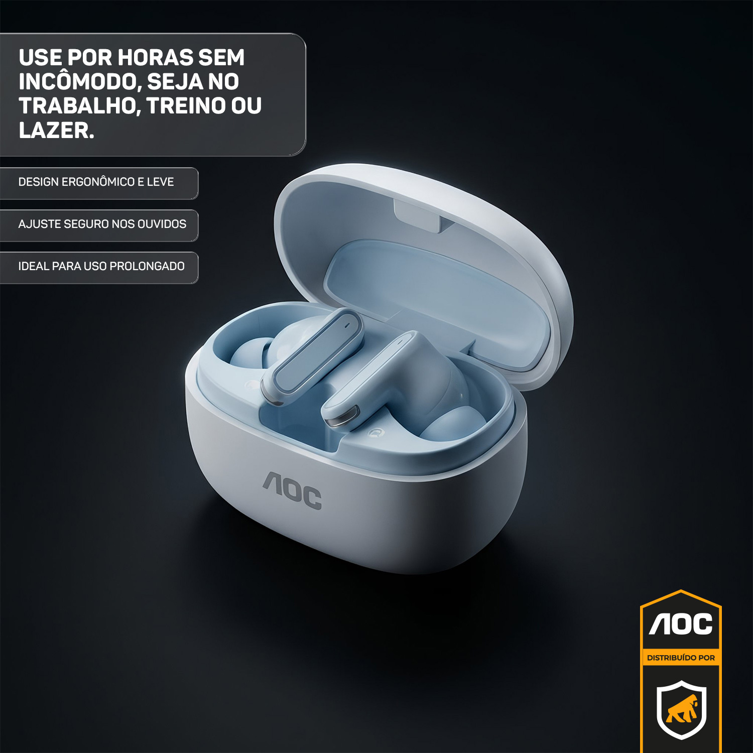 Fone de Ouvido Bluetooth 5.4 Sem Fio TWS com Estojo de Recarga, Baixa Latência e Áudio HD - Branco - AOC - foto 4