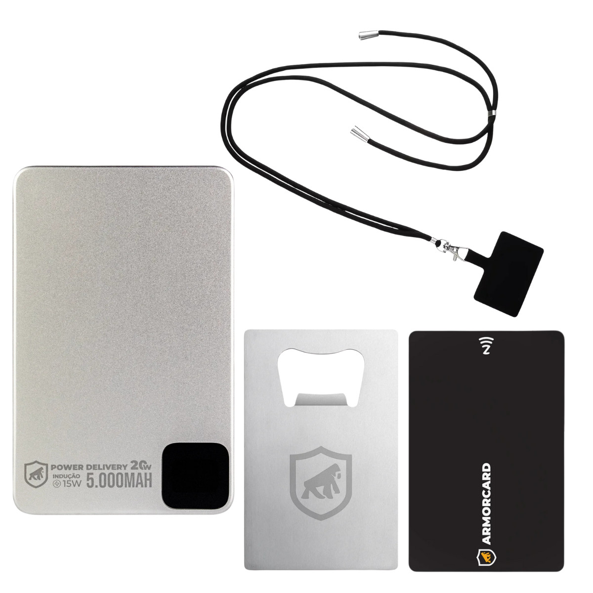 Kit MagSafe Premium – Power Bank 5.000mAh + Cartão Digital NFC + Cordão Salva Celular + Abridor