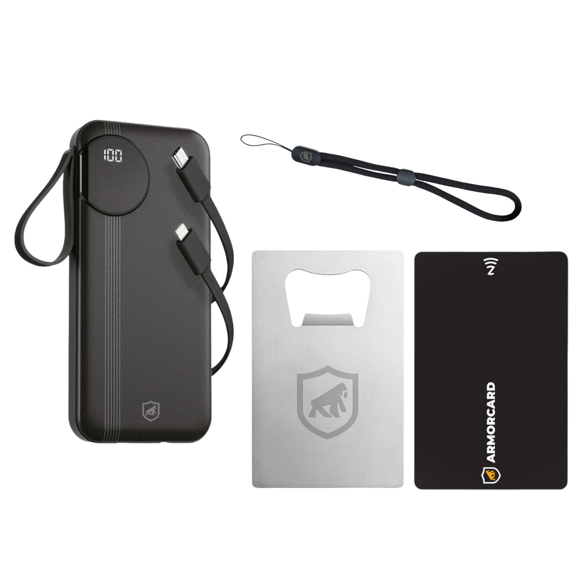 Kit Standard – Carregador Portátil 10.000mAh + Cartão NFC + Cordão Salva Celular + Abridor