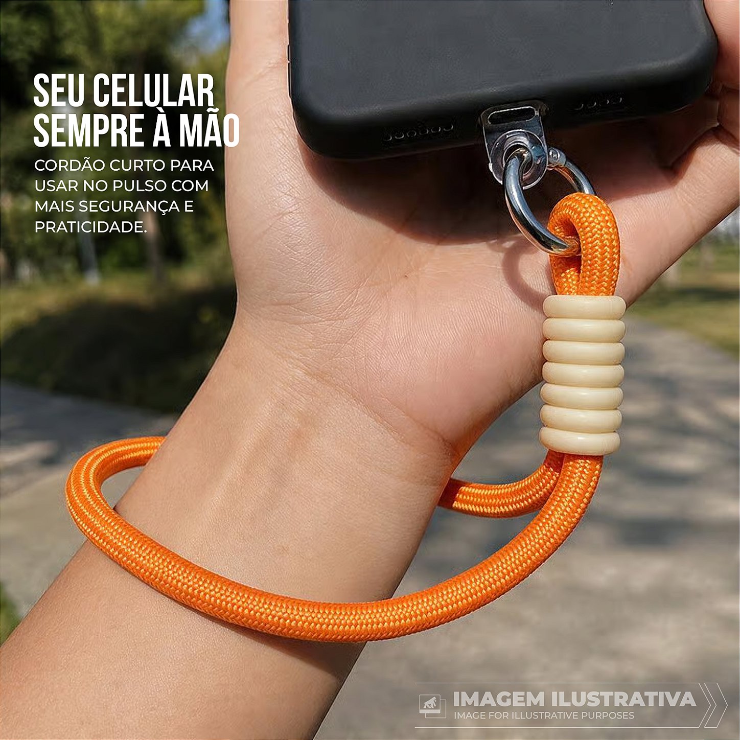 Cordão Stronger Alça de Pulso Universal 18cm em Nylon para Celular com Regulador Ajustável - Laranja - Gshield - foto 2