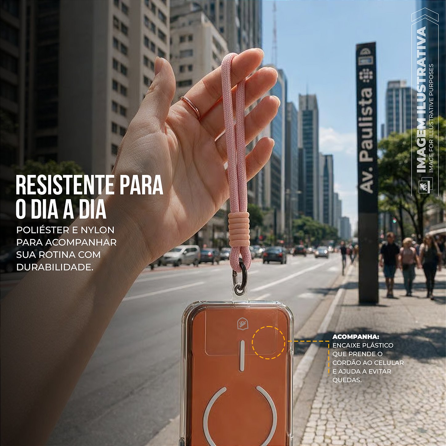 Cordão Stronger Alça de Pulso Universal 18cm em Nylon para Celular com Regulador Ajustável - Rosa - Gshield - foto 3