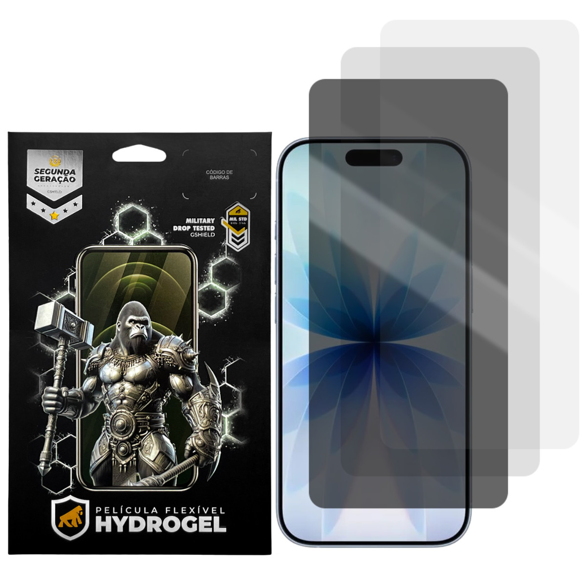 Kit 3 Películas Hydrogel para iPhone 17 - HD / Fosca / Privacidade - Gshield