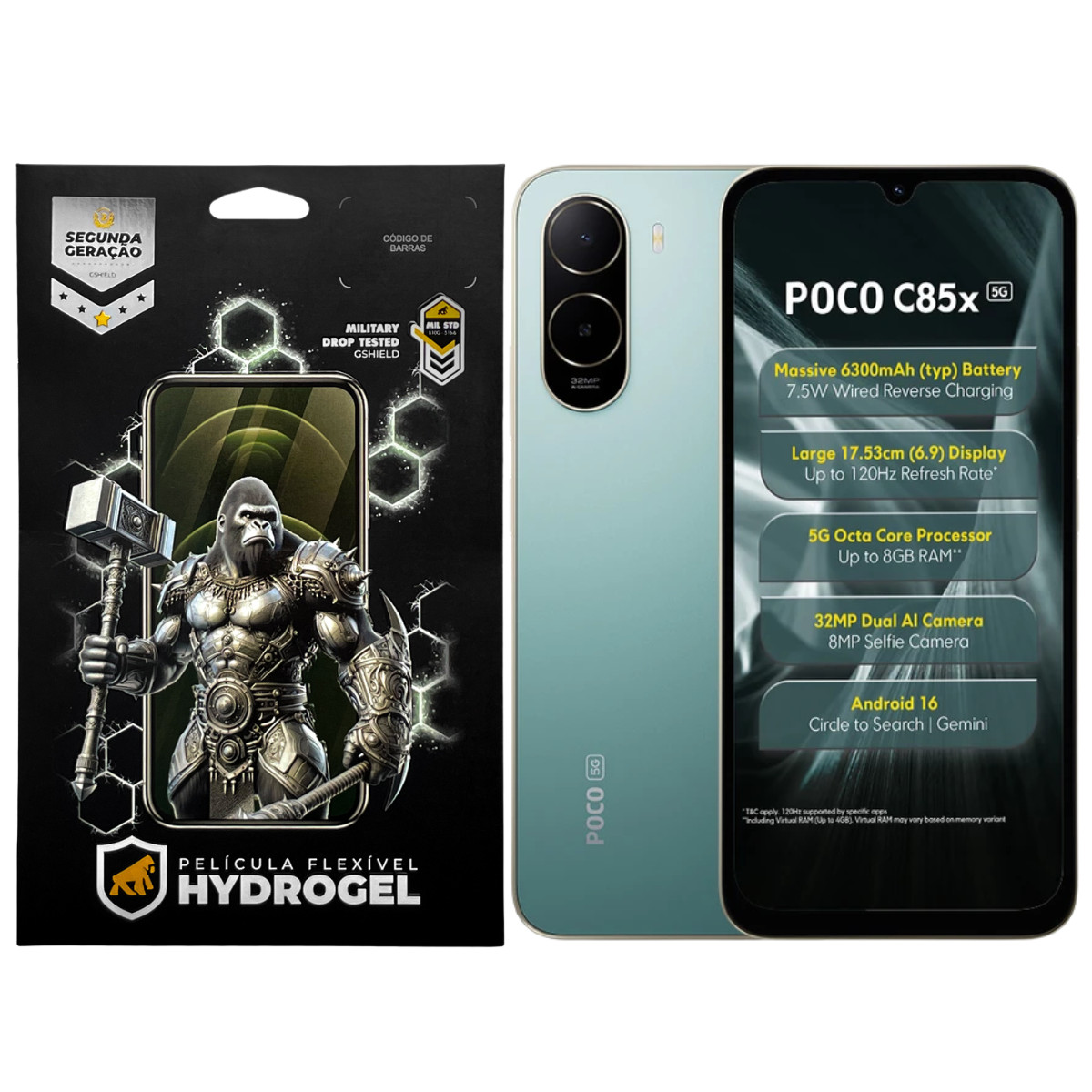 Kit Película Frontal + Traseira para Poco C85x - Proteção Completa - Gshield