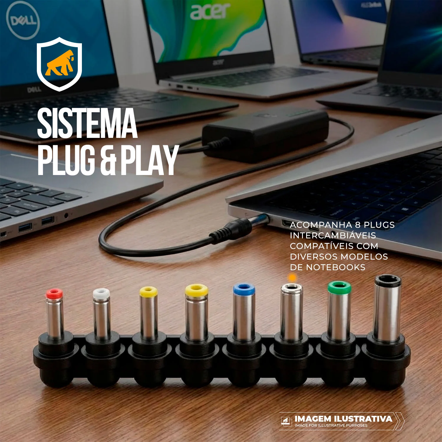 Carregador Universal para Notebook Sony 90W Bivolt Automático com 8 Conectores, Voltagem Inteligente 12V a 24V - Hybrid - Gshield - foto 2