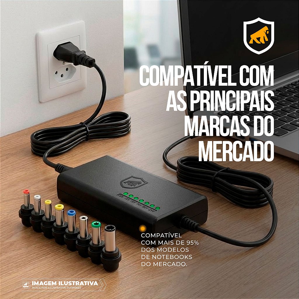 Carregador Universal para Notebook Acer 90W Bivolt Automático com 8 Conectores, Voltagem Inteligente 12V a 24V - Hybrid - Gshield