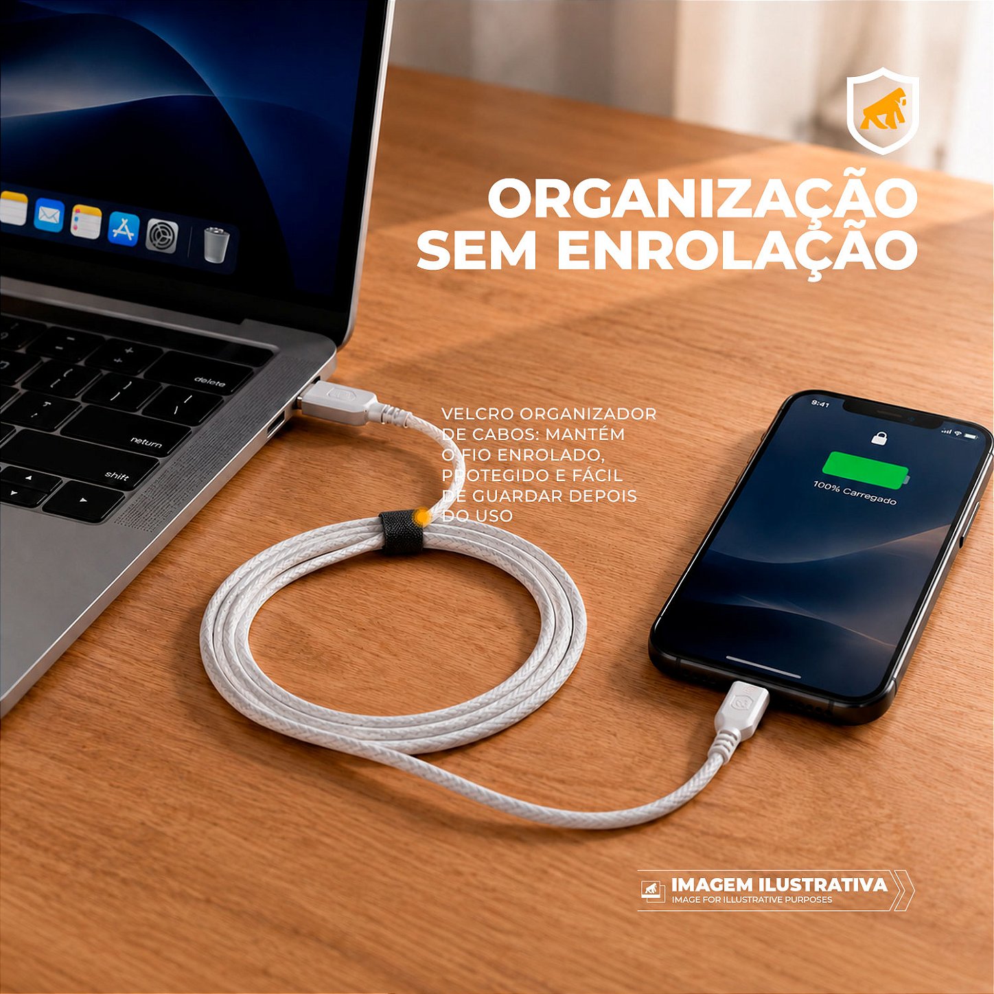 Cabo Dual Armor Tipo C/ USB-A 1M com Carregamento Rápido 18W Revestido em Nylon Balístico - Branco - Gshield