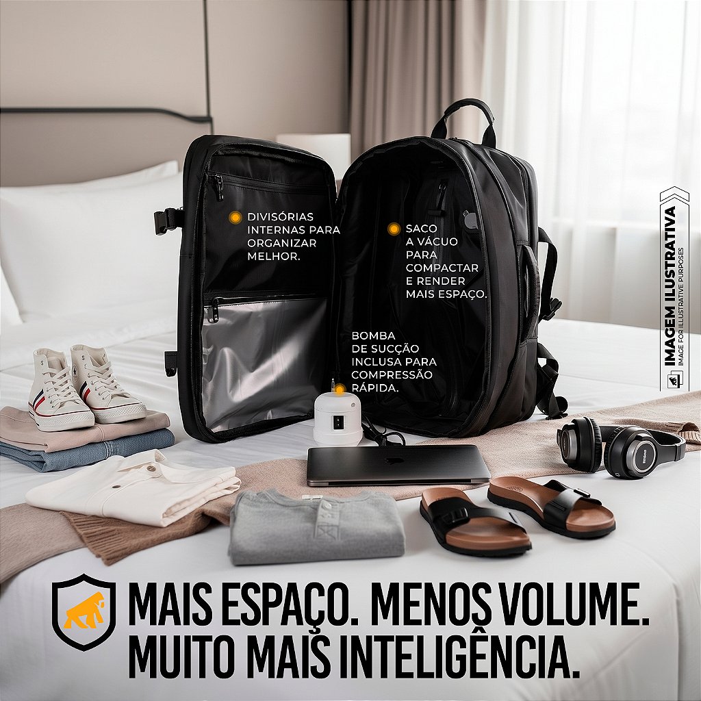 Kit Mochila Mala de Mão e Bomba de Sucção Survivor + Necessaire Organizadora Discovery - Gshield - foto 2
