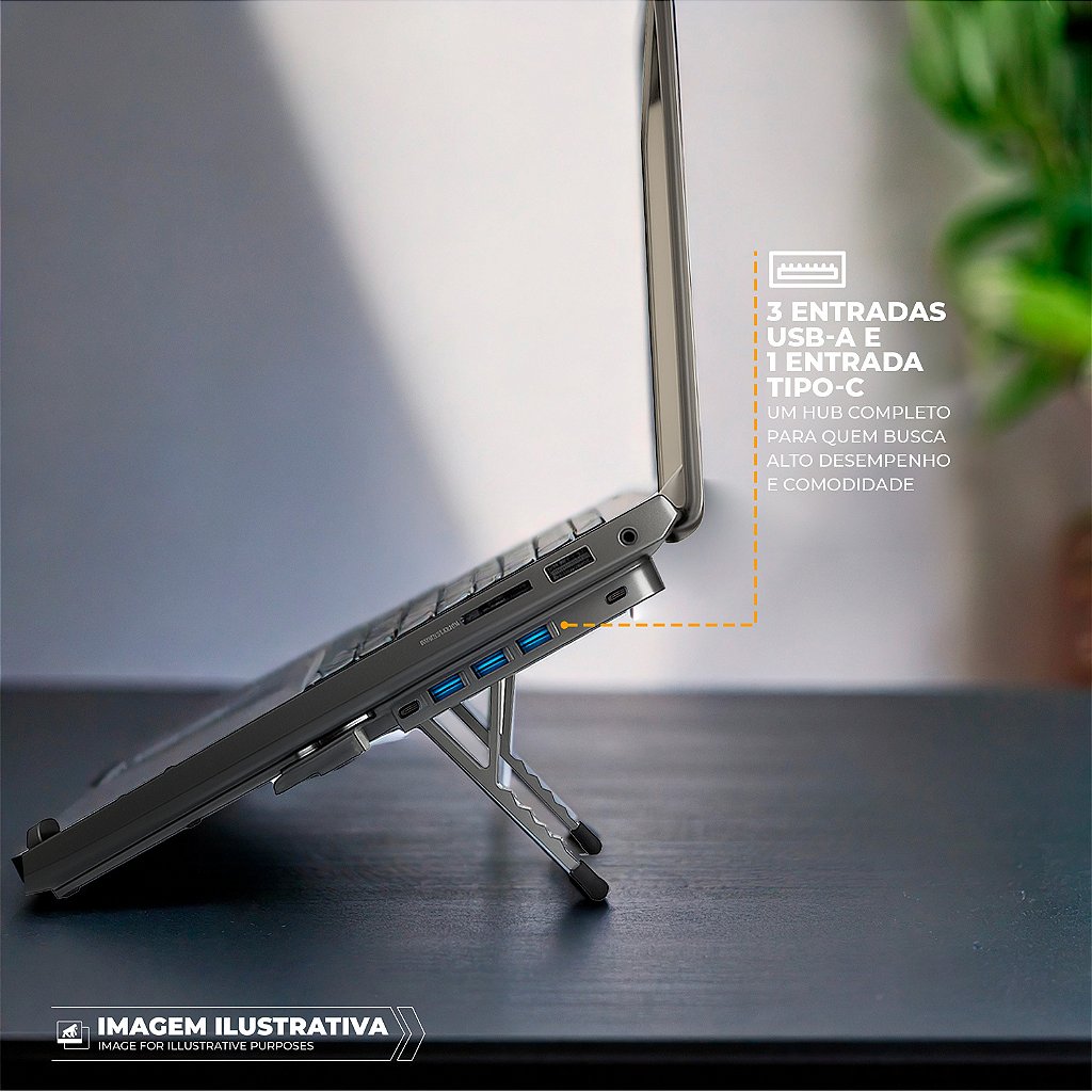Kit Suporte Dobrável para Notebook 3 Entradas + Capa para Notebook 14"