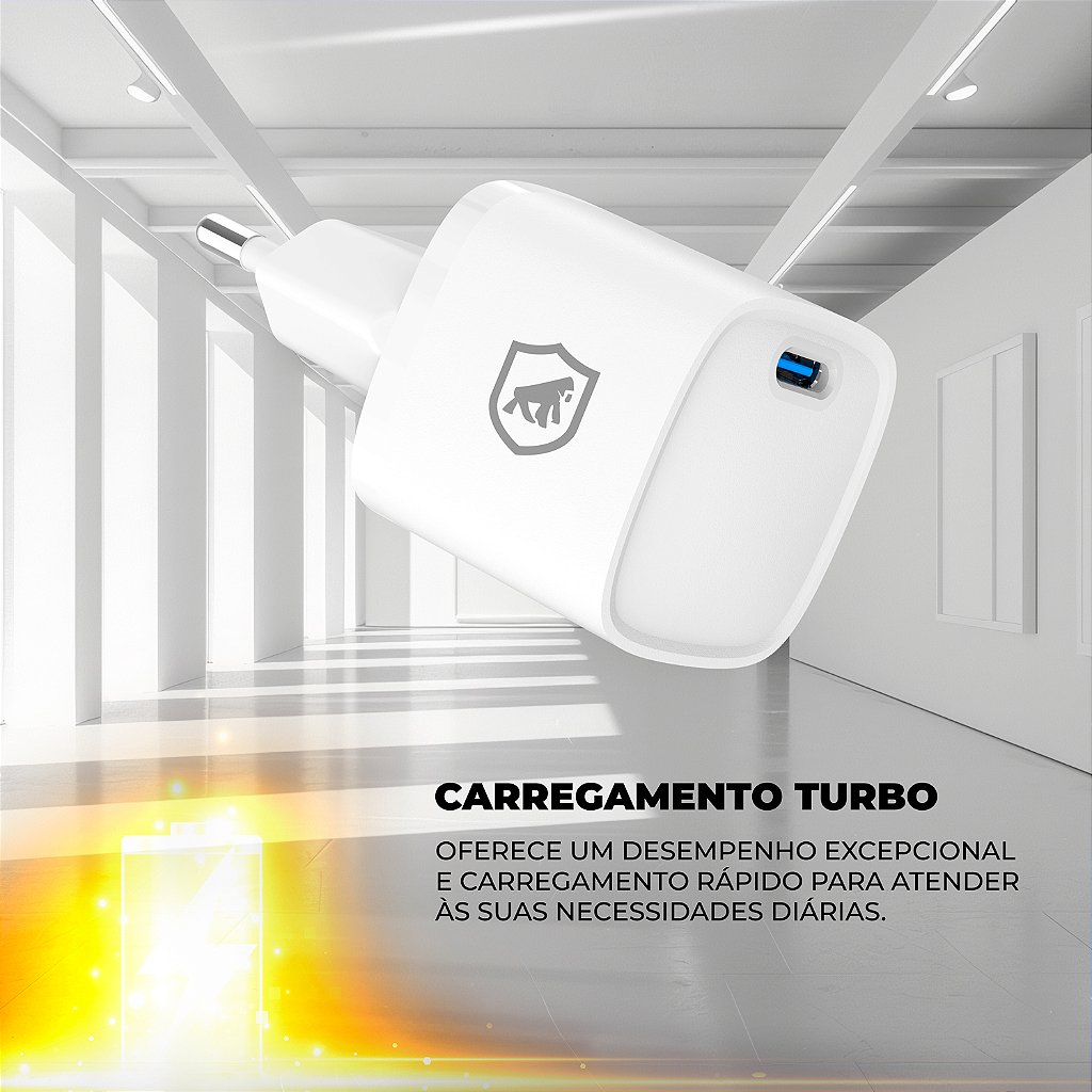 Kit Carregador de Parede Universal 20W + Cabo Dual Armor 1M Tipo C / Tipo C 65W - Gshield