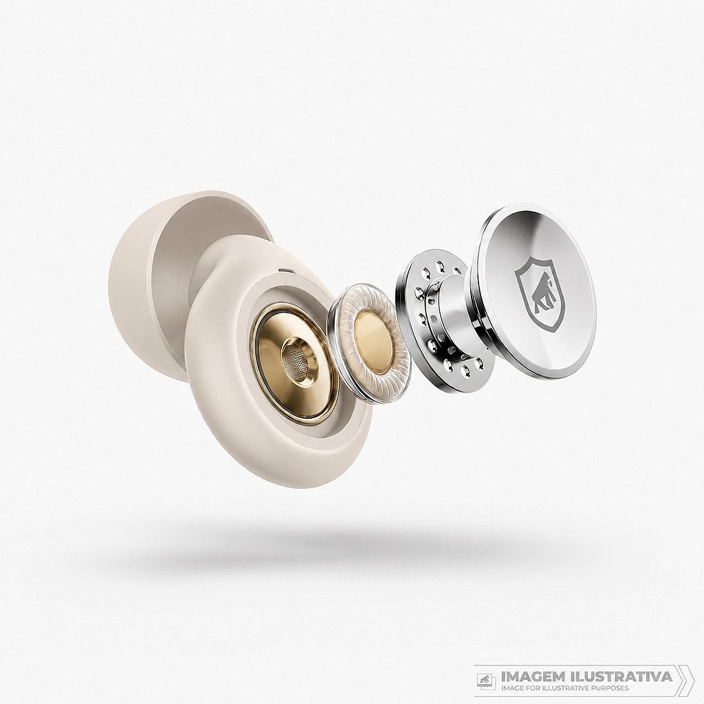 Kit Cordão Anti-Perda + Tampões de Ouvido Earplugs Shield Calm com Tubo Filtro Acústico - Bege - Gshield