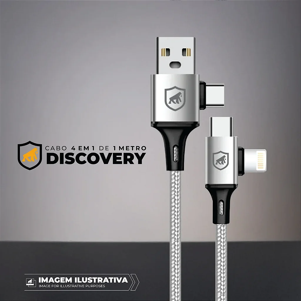 Kit Carregamento Rápido GaN 20W com Cabo 4 em 1 65W USB-C Lightning - Gshield