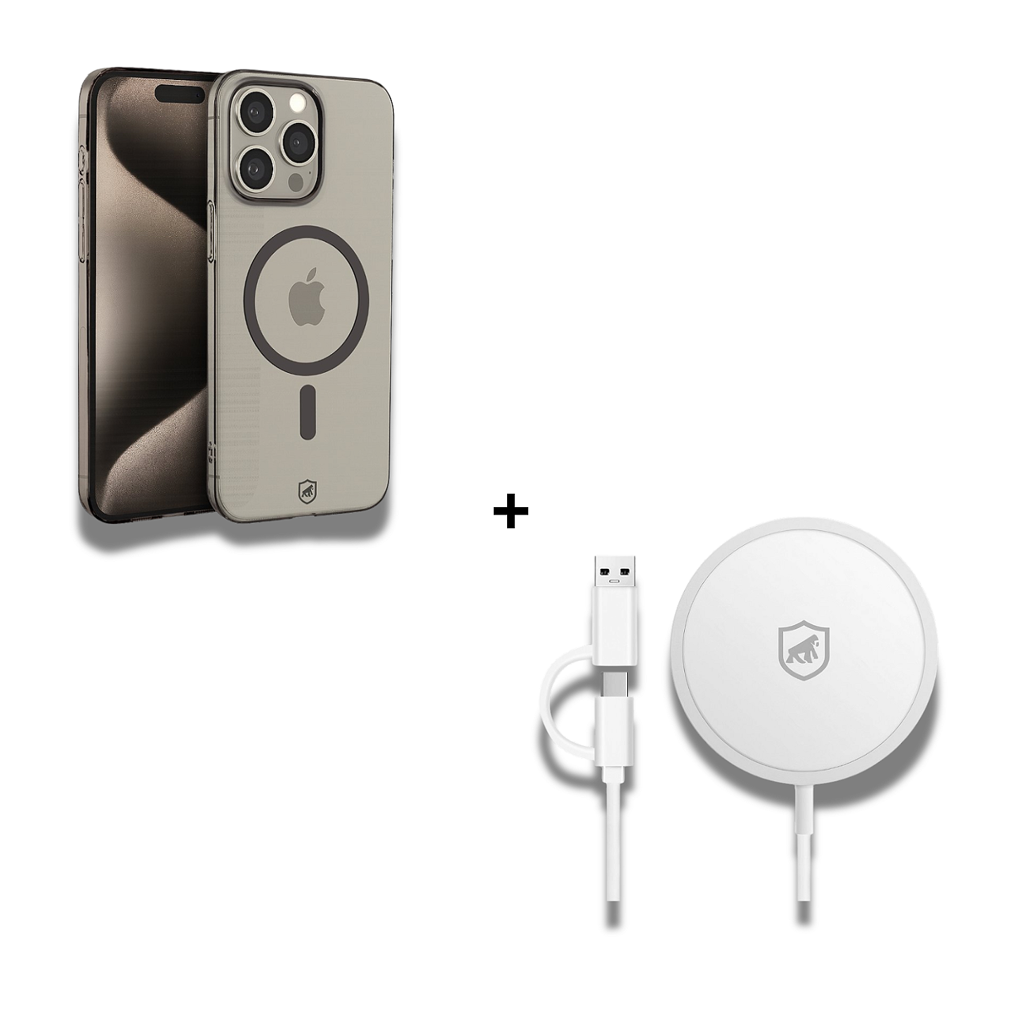 Kit Carregador Wireless Magsafe 15W + Capa Crystal Slim Magsafe Titanium para iPhone 15 Pro Max - Gshield