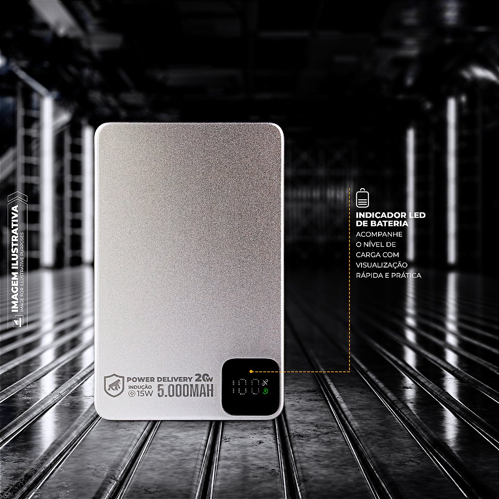 Carregador Portátil MagSafe - 5.000mAh/10.000mAh - Wireless 15W, USB-C PD, Ultrafino e Magnético para iPhone e Android - Titanium - Gshield - foto 3