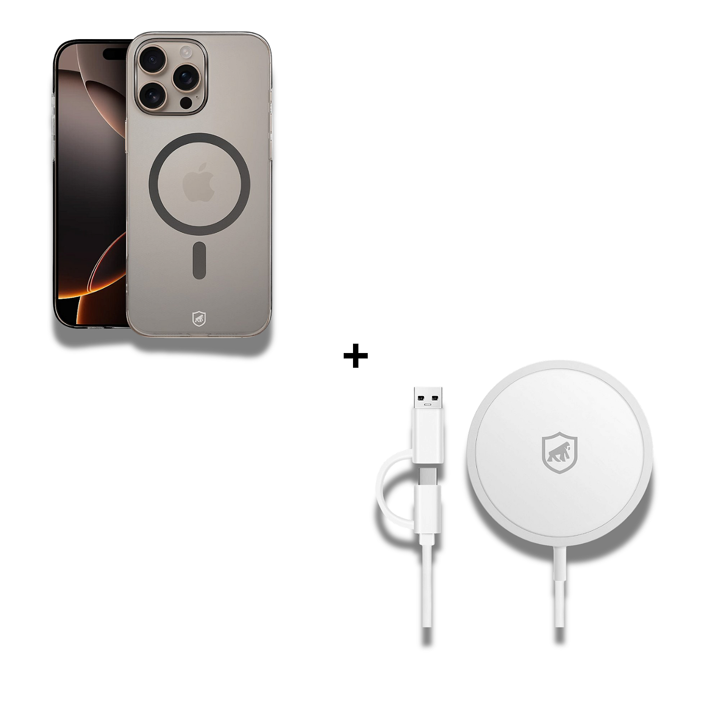 Kit Carregador Wireless Magsafe 15W + Capa Crystal Slim Magsafe Titanium para iPhone 16 Pro - Gshield
