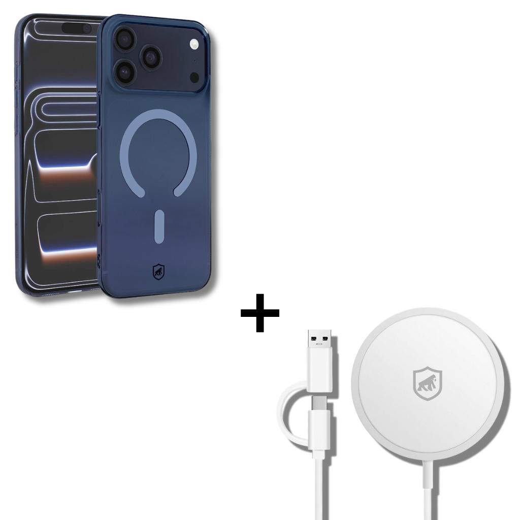 Kit Capa Crystal Slim Azul para iPhone 17 Pro Max + Carregador Wireless MagSafe - Gshield