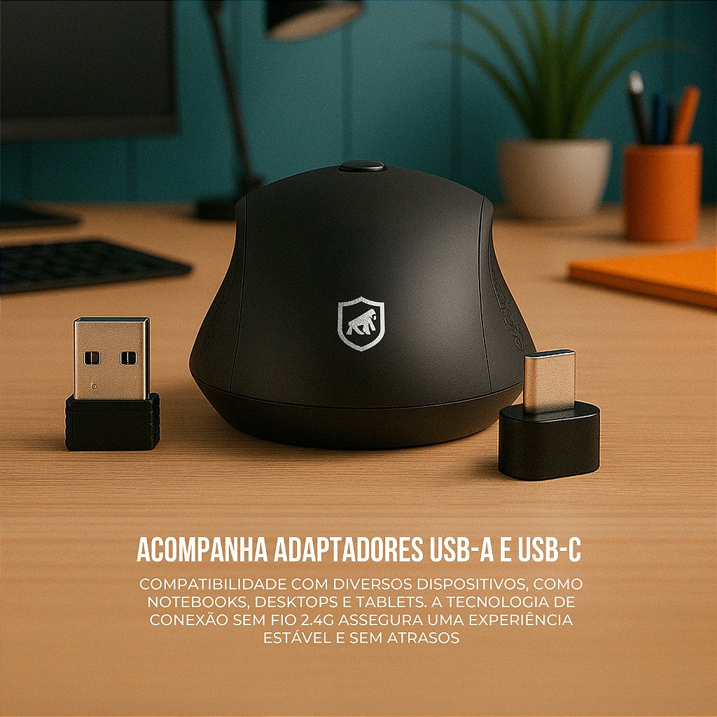 Kit Mouse sem Fio USB-A com Adaptador Tipo C + Pilha AA 1 Unidade Recarregável Powerfast - Gshield - foto 4