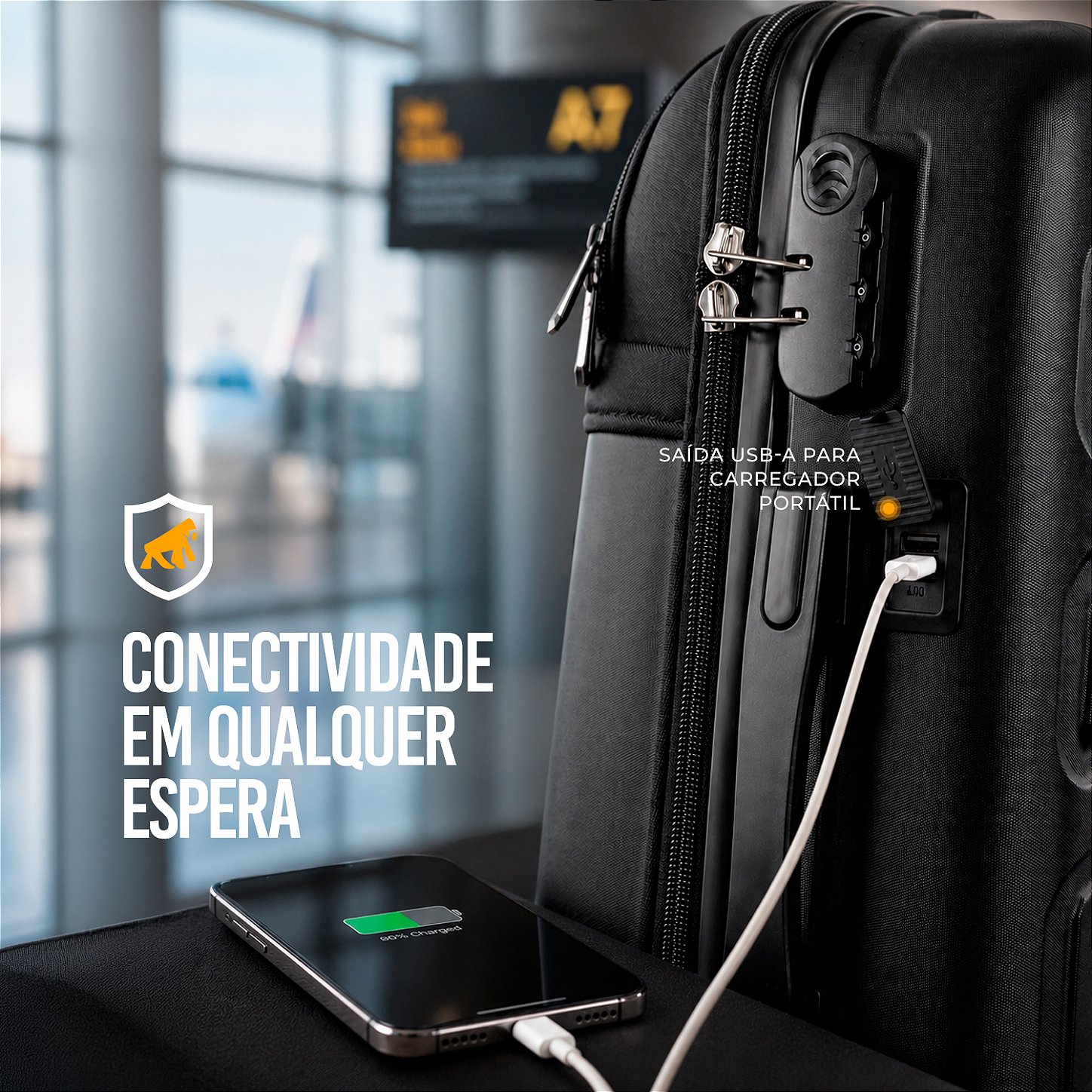 Mala de bordo para Viagem - Com Alça Lateral e Entrada USB-A - Armor - Gshield - foto 8