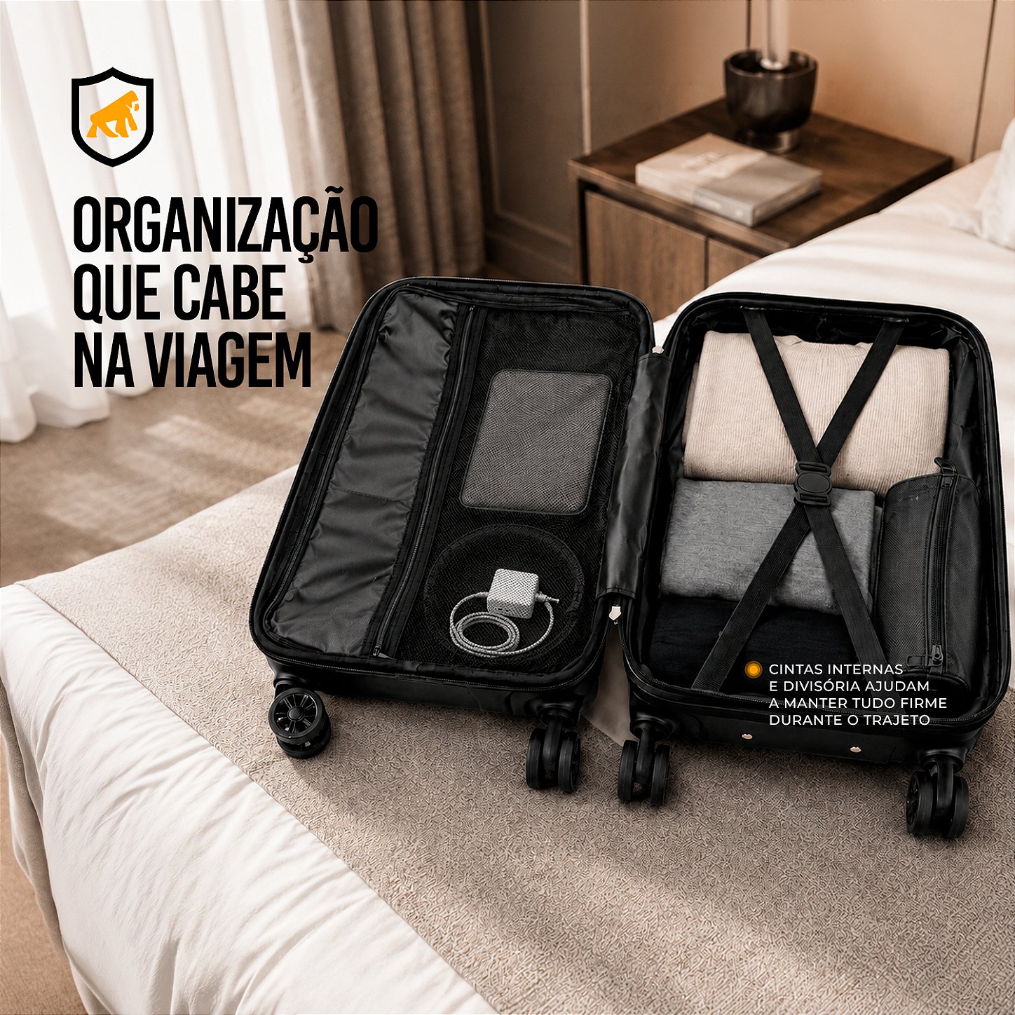 Mala de bordo para Viagem - Com Alça Lateral e Entrada USB-A - Armor - Gshield - foto 2