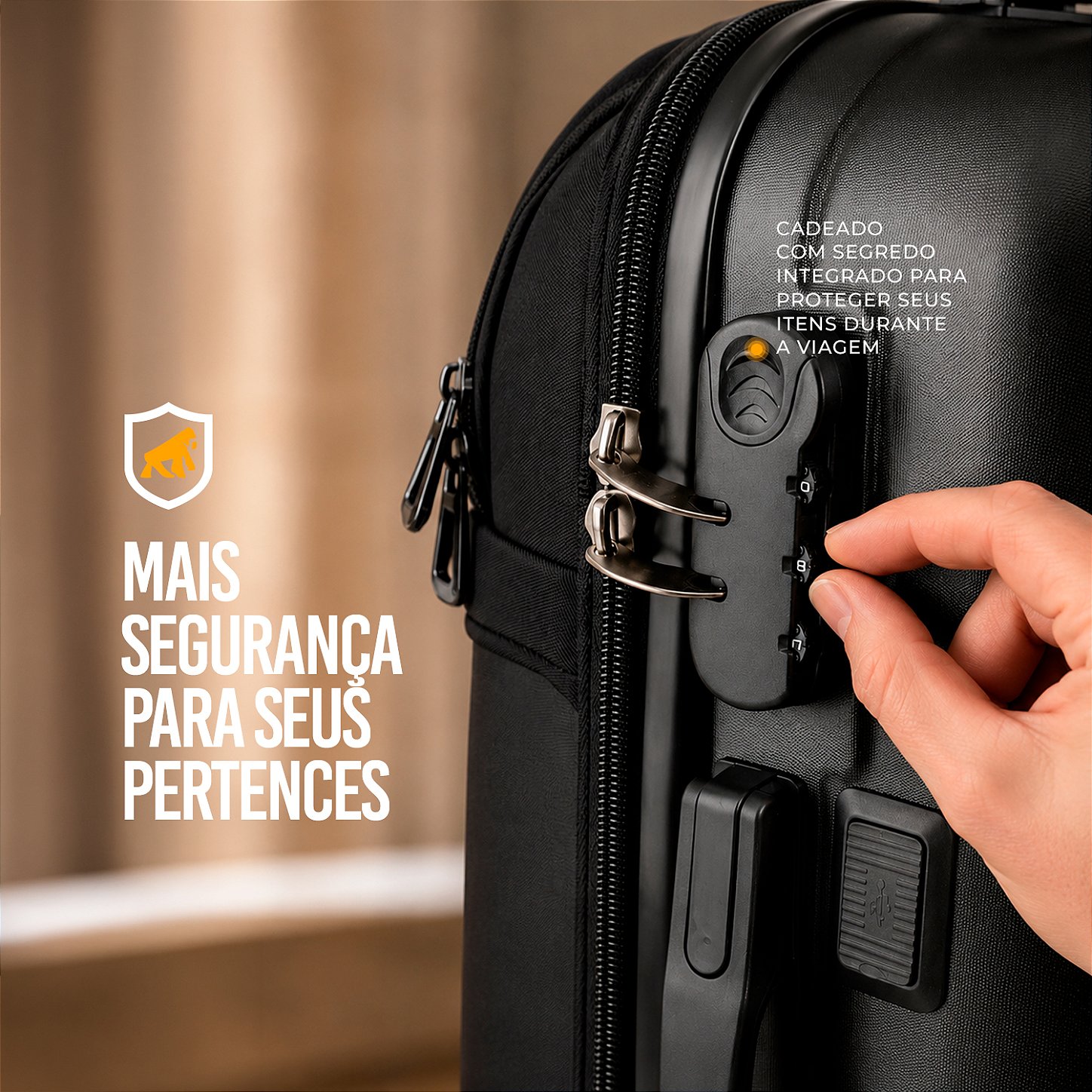 Mala de bordo para Viagem - Com Alça Lateral e Entrada USB-A - Armor - Gshield - foto 3